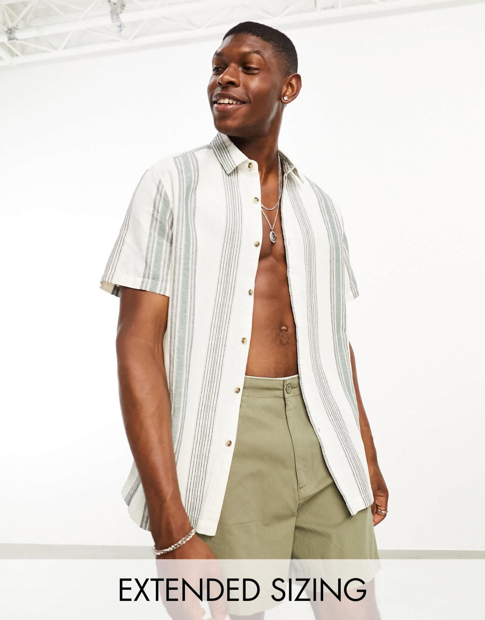 ASOS DESIGN relaxed linen mix stripe shirt in beige - ASOS Sample Sale EU Store