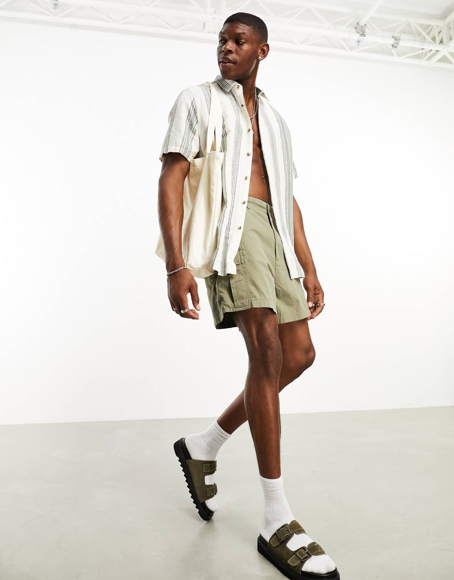 ASOS DESIGN relaxed linen mix stripe shirt in beige - ASOS Sample Sale EU Store