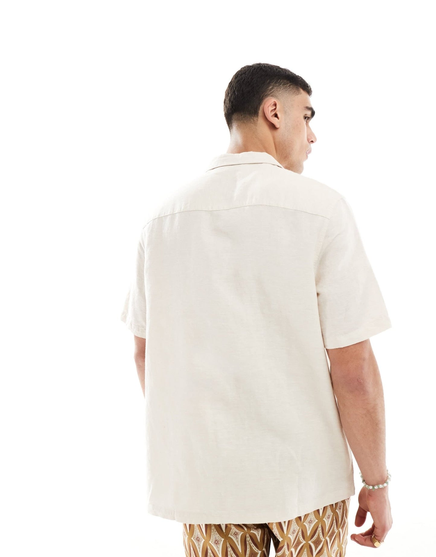 ASOS DESIGN relaxed linen shirt with revere collar in ecru - ASOS Sample Sale EU Store