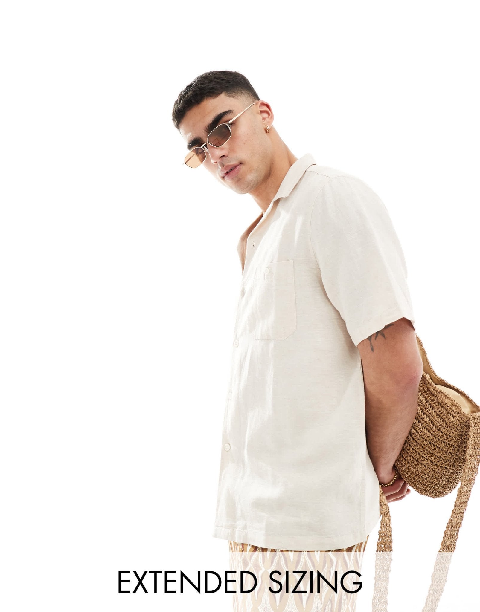 ASOS DESIGN relaxed linen shirt with revere collar in ecru - ASOS Sample Sale EU Store