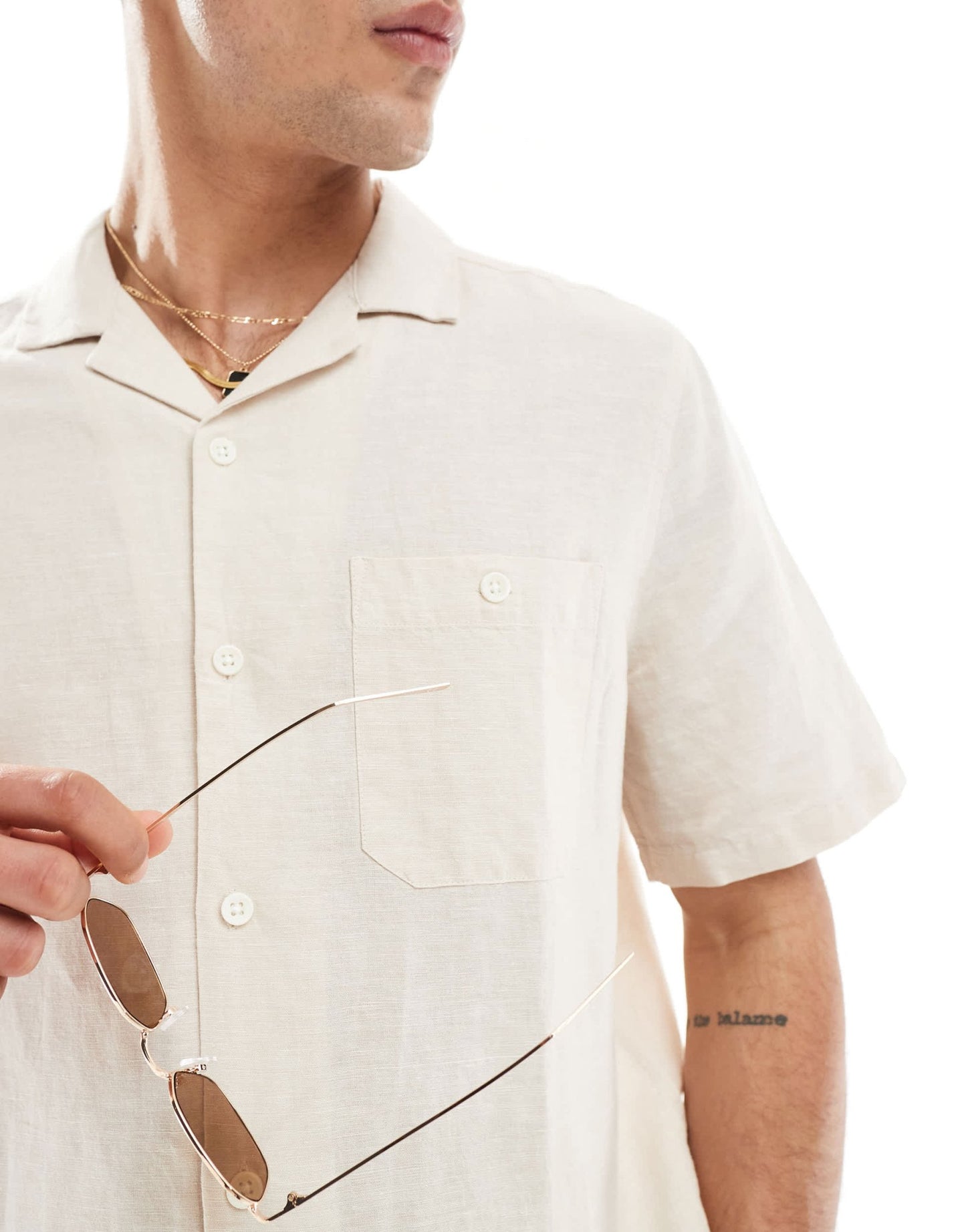 ASOS DESIGN relaxed linen shirt with revere collar in ecru - ASOS Sample Sale EU Store