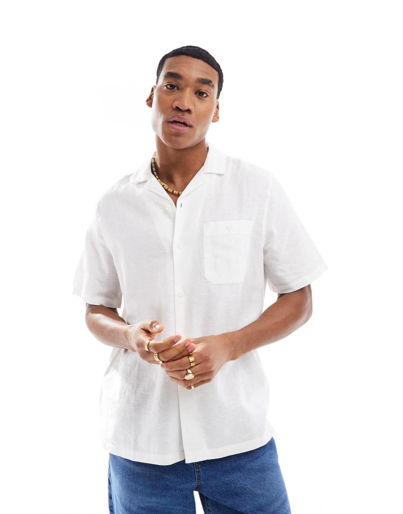 ASOS DESIGN relaxed linen shirt with revere collar in white - ASOS Sample Sale EU Store