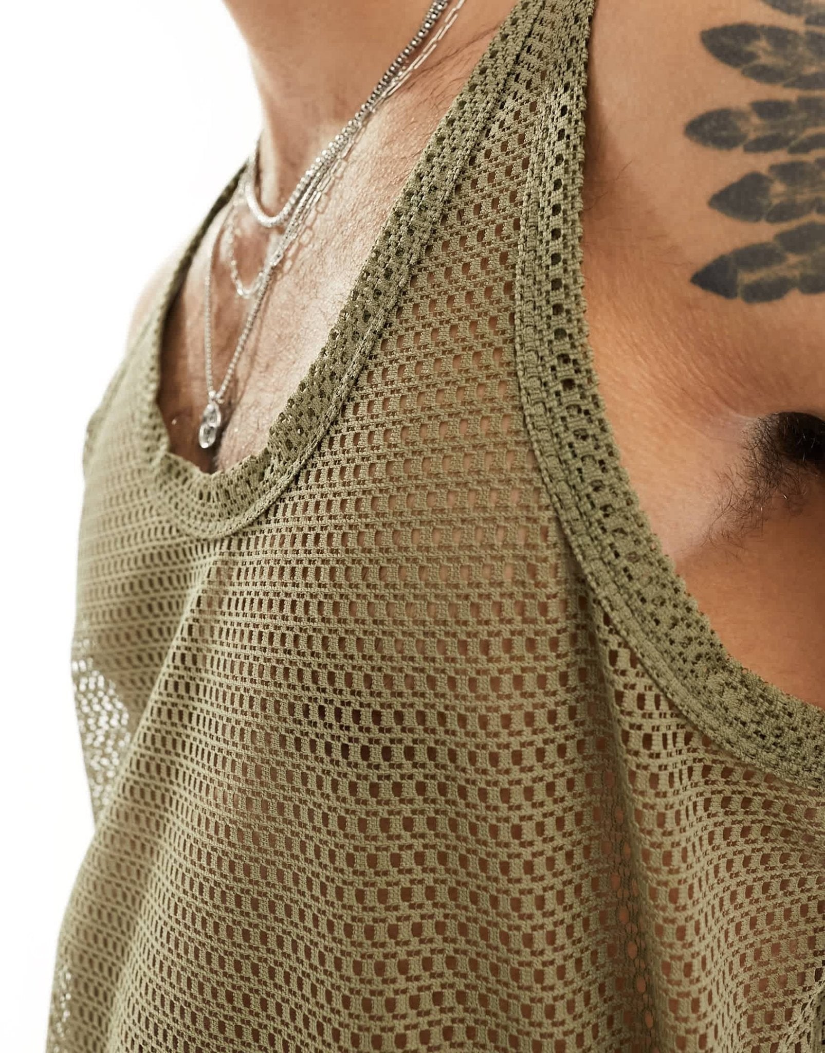 ASOS DESIGN relaxed neck open mesh vest in khaki - ASOS Sample Sale EU Store