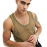 ASOS DESIGN relaxed neck open mesh vest in khaki