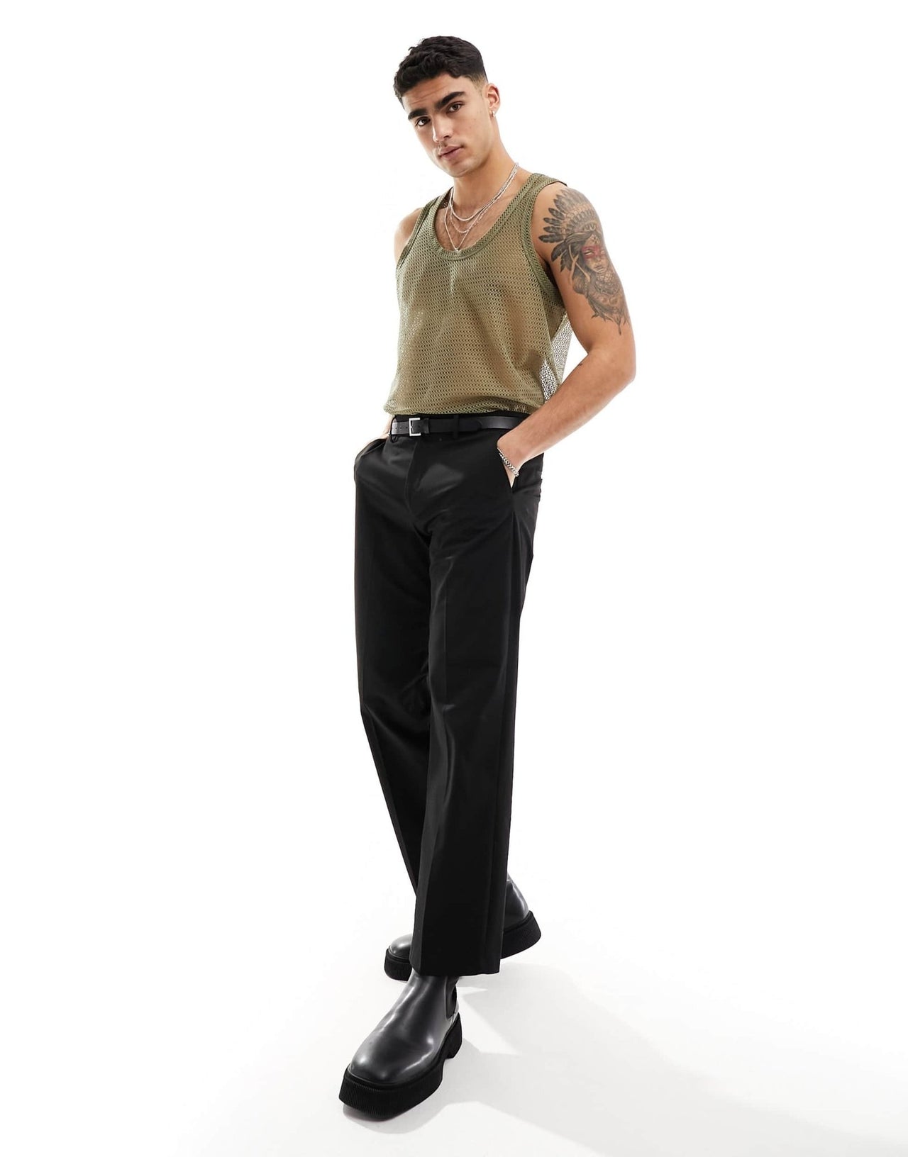 ASOS DESIGN relaxed neck open mesh vest in khaki - ASOS Sample Sale EU Store