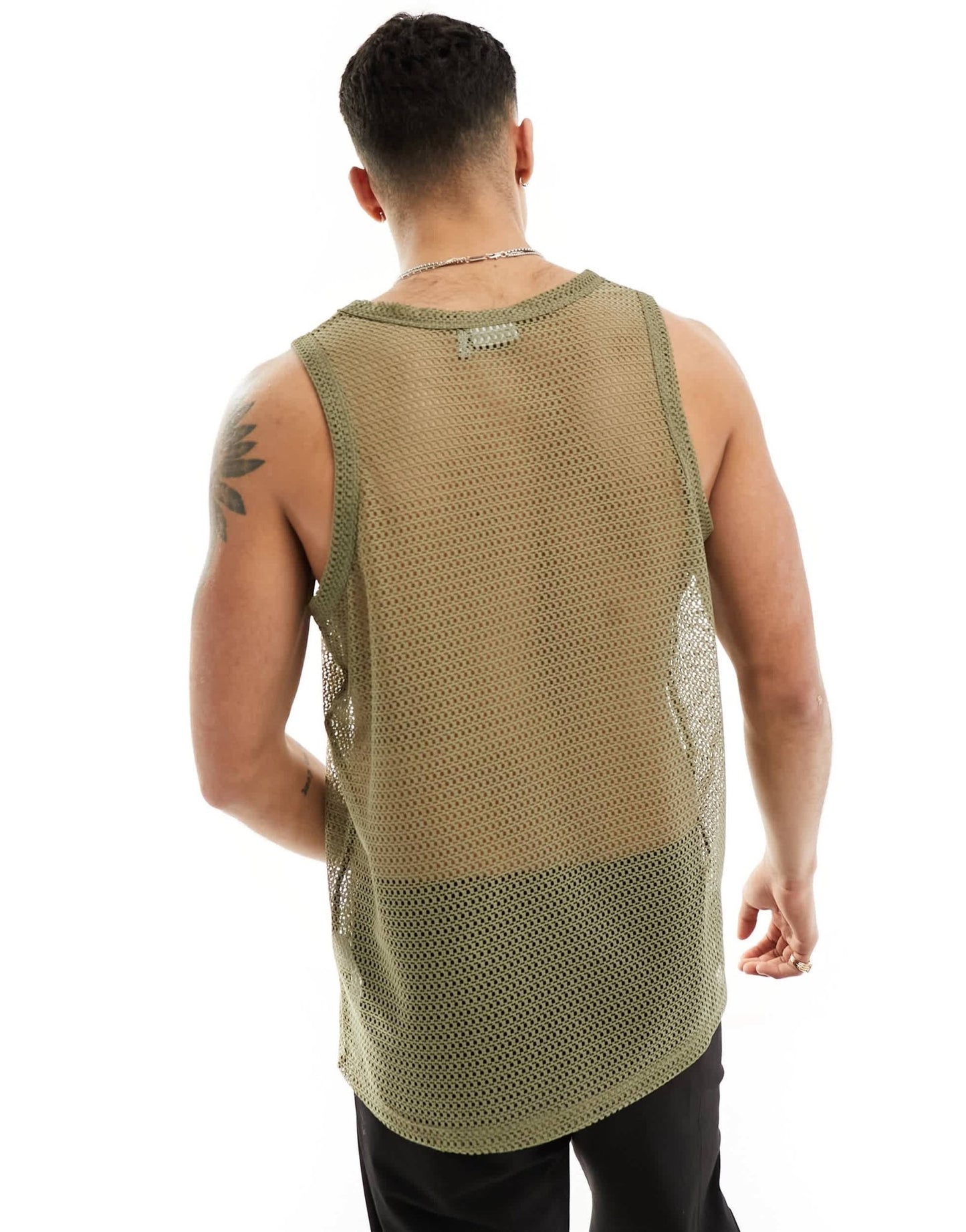 ASOS DESIGN relaxed neck open mesh vest in khaki - ASOS Sample Sale EU Store