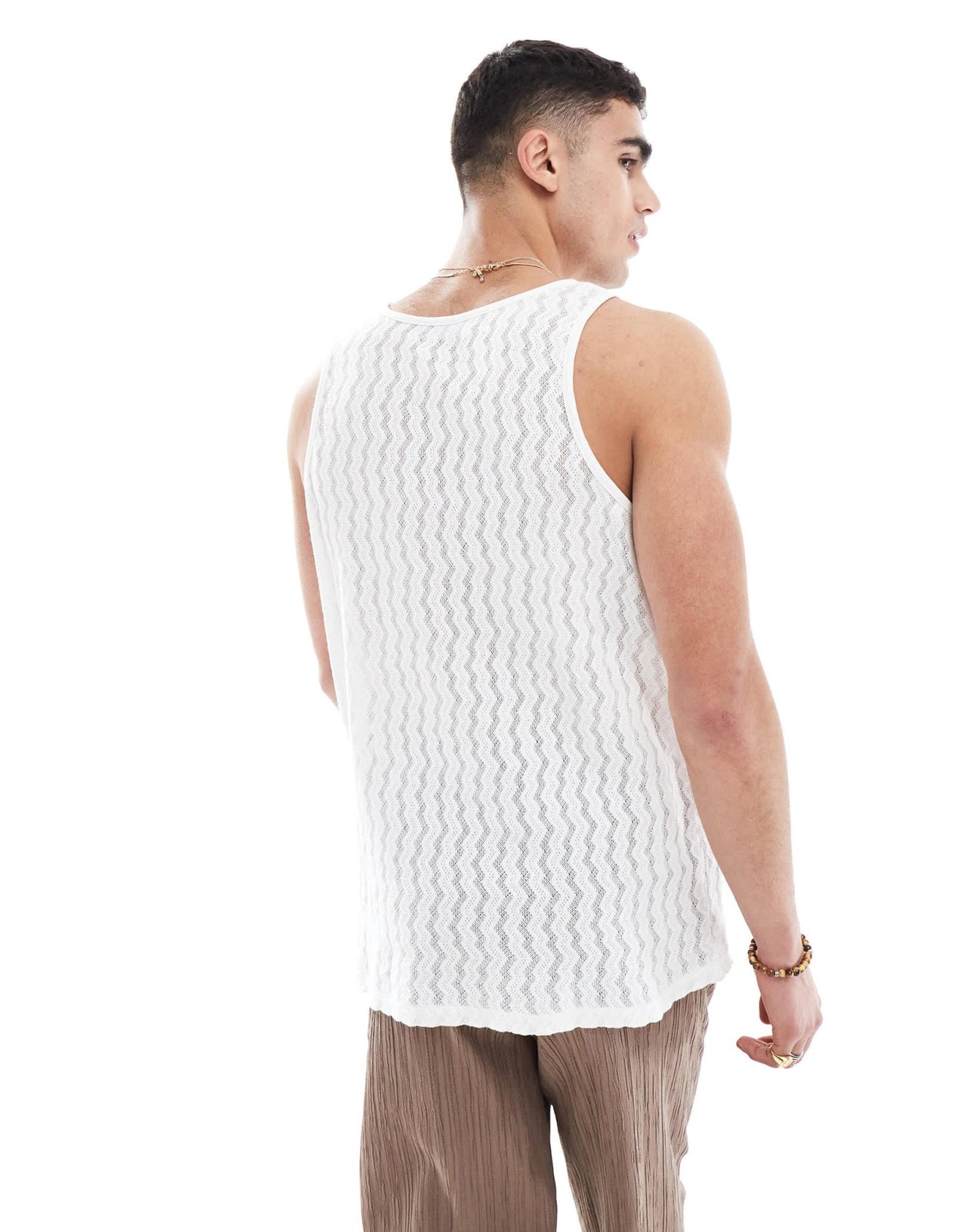 ASOS DESIGN relaxed neck vest in sheer zig zag in white - ASOS Sample Sale EU Store