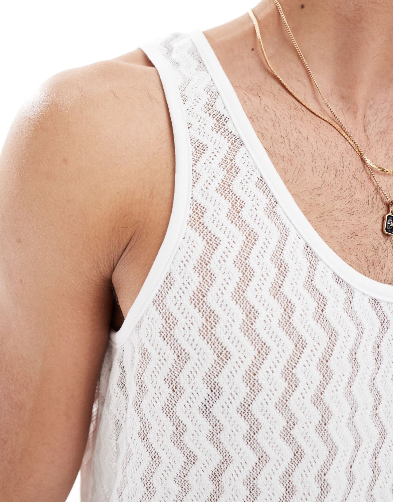 ASOS DESIGN relaxed neck vest in sheer zig zag in white - ASOS Sample Sale EU Store