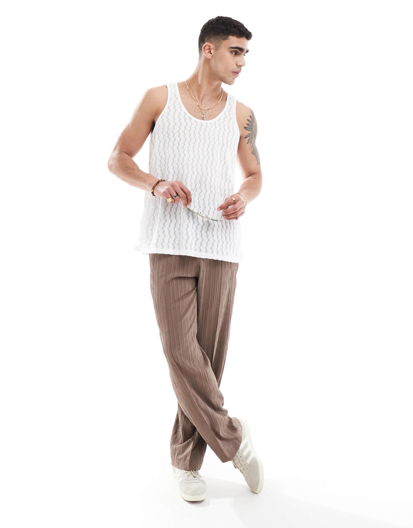ASOS DESIGN relaxed neck vest in sheer zig zag in white - ASOS Sample Sale EU Store