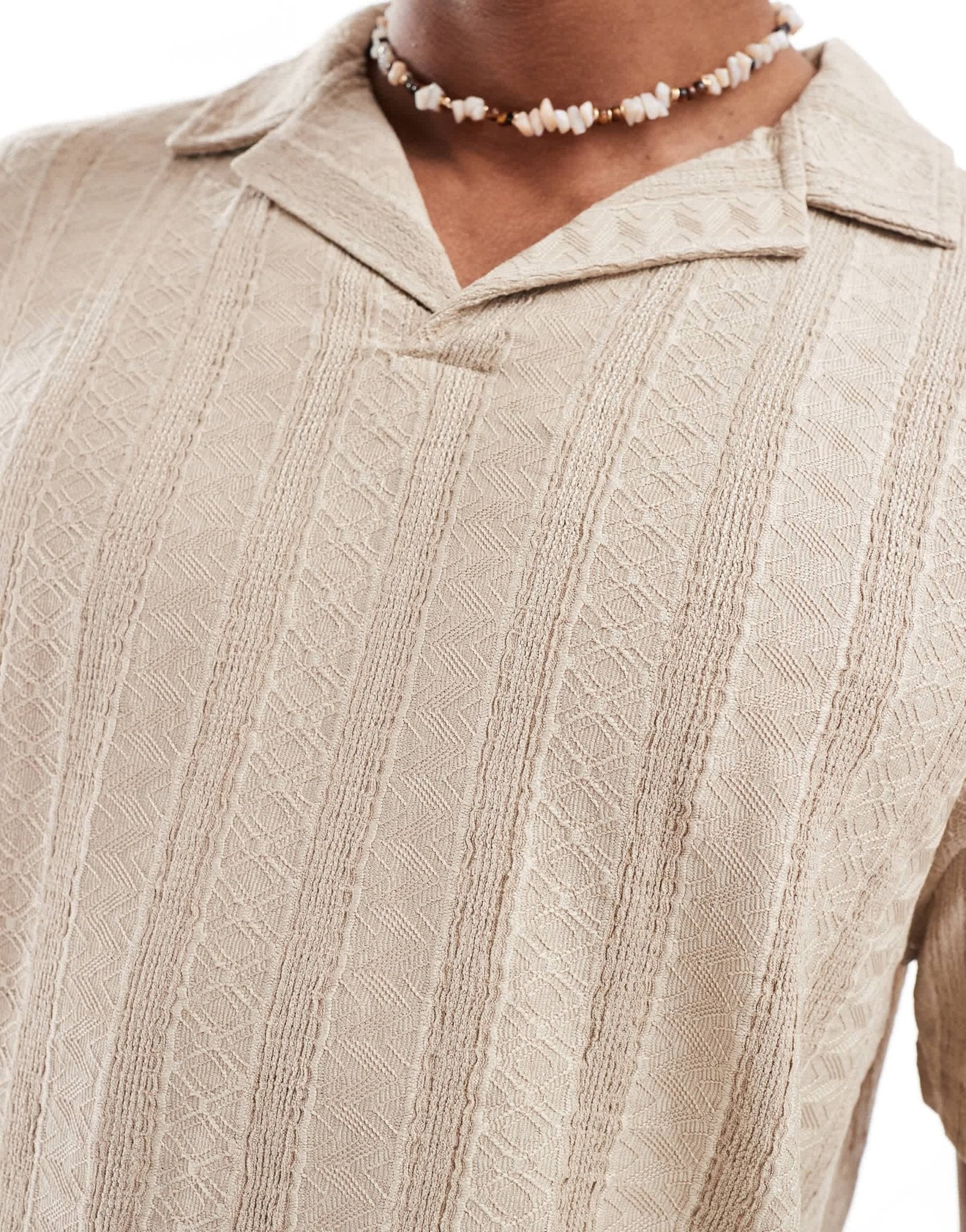 ASOS DESIGN relaxed polo with revere collar in beige textured stripe - ASOS Sample Sale EU Store