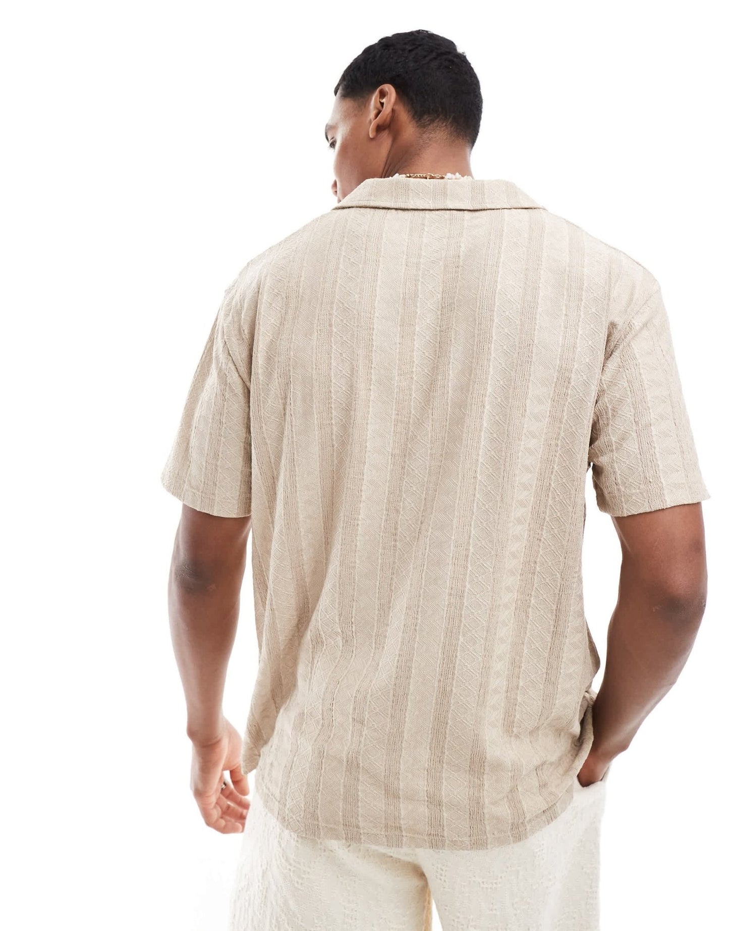 ASOS DESIGN relaxed polo with revere collar in beige textured stripe - ASOS Sample Sale EU Store