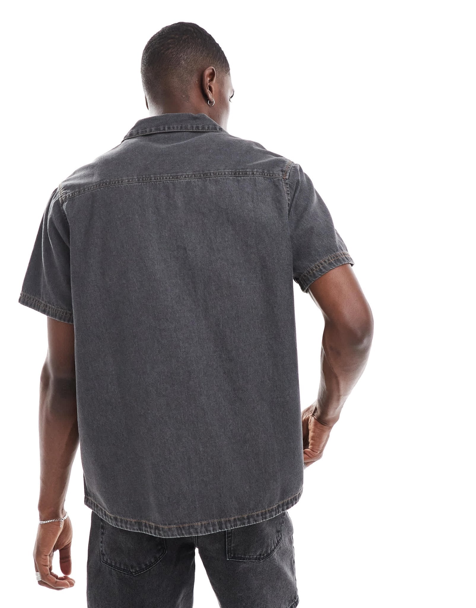 ASOS DESIGN relaxed revere denim shirt in washed black - ASOS Sample Sale EU Store