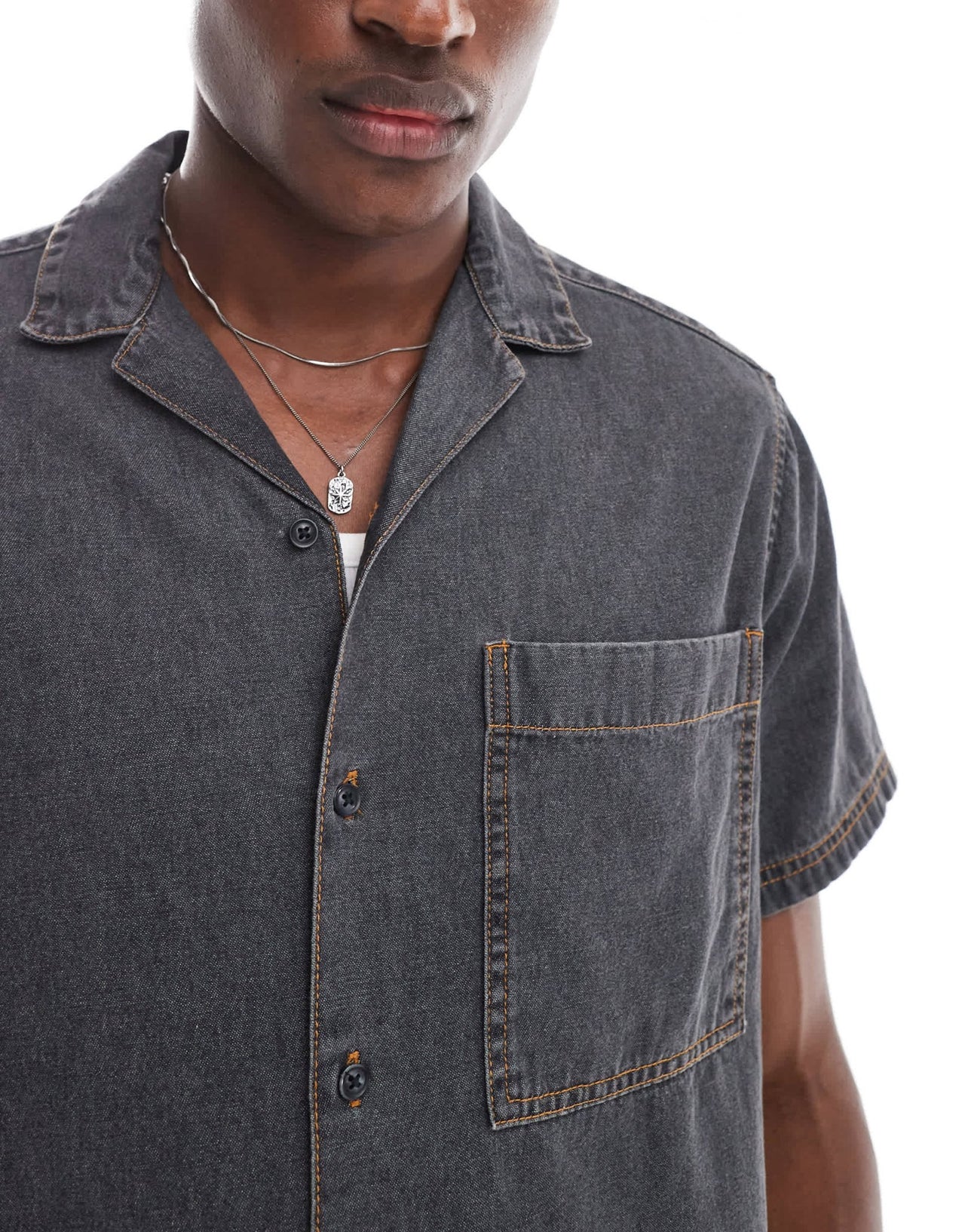 ASOS DESIGN relaxed revere denim shirt in washed black - ASOS Sample Sale EU Store