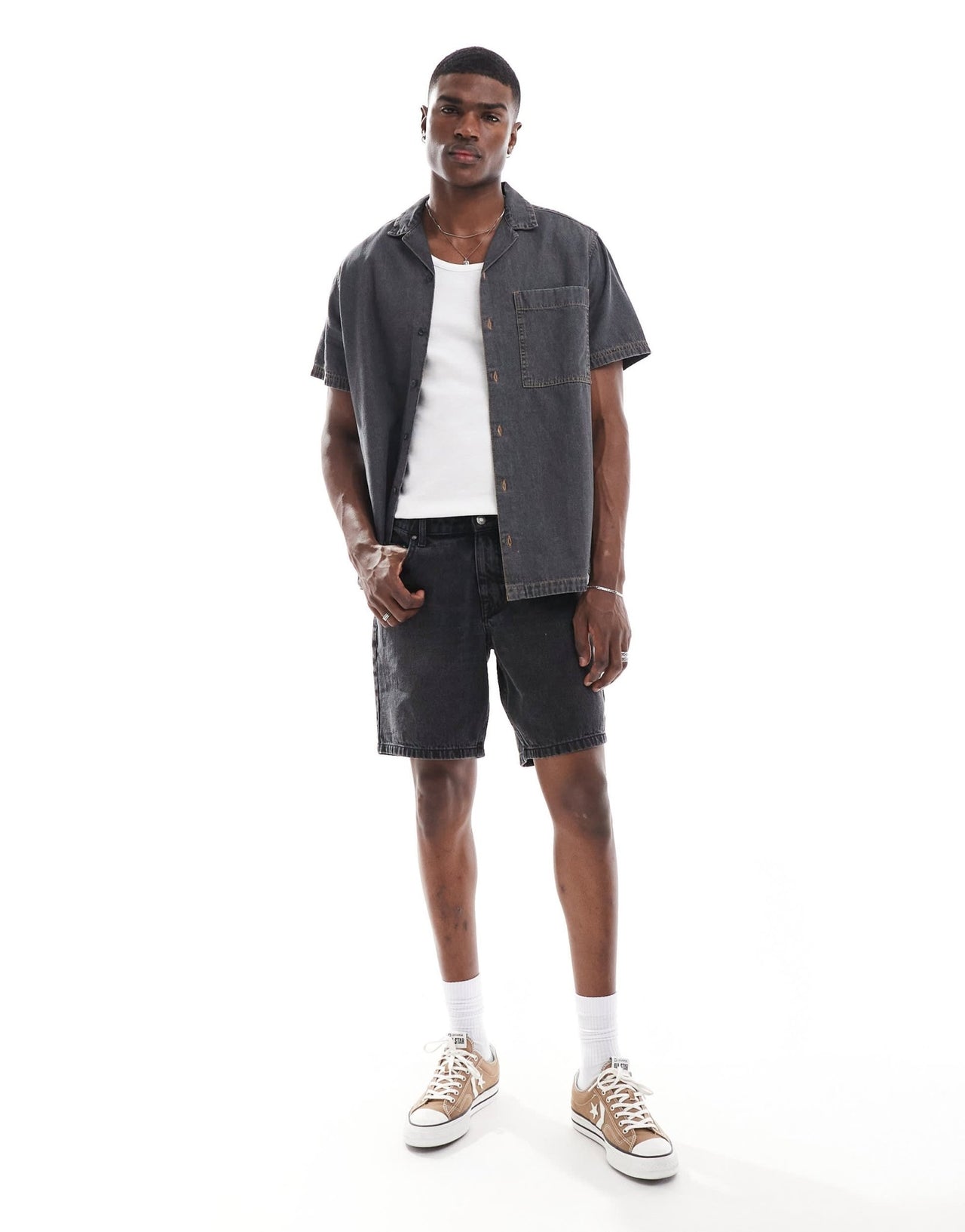 ASOS DESIGN relaxed revere denim shirt in washed black - ASOS Sample Sale EU Store