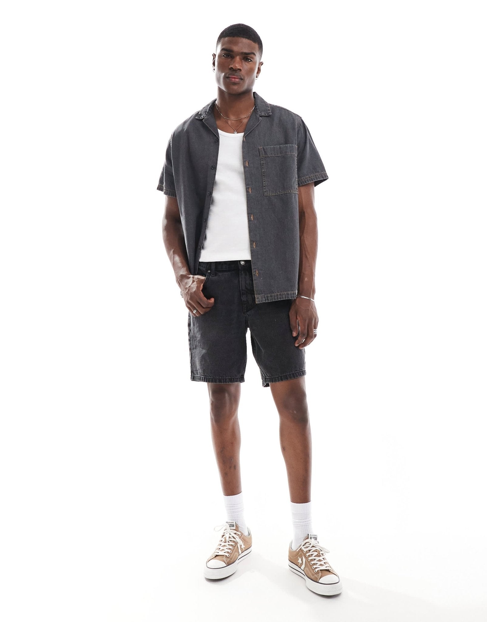 ASOS DESIGN relaxed revere denim shirt in washed black - ASOS Sample Sale EU Store