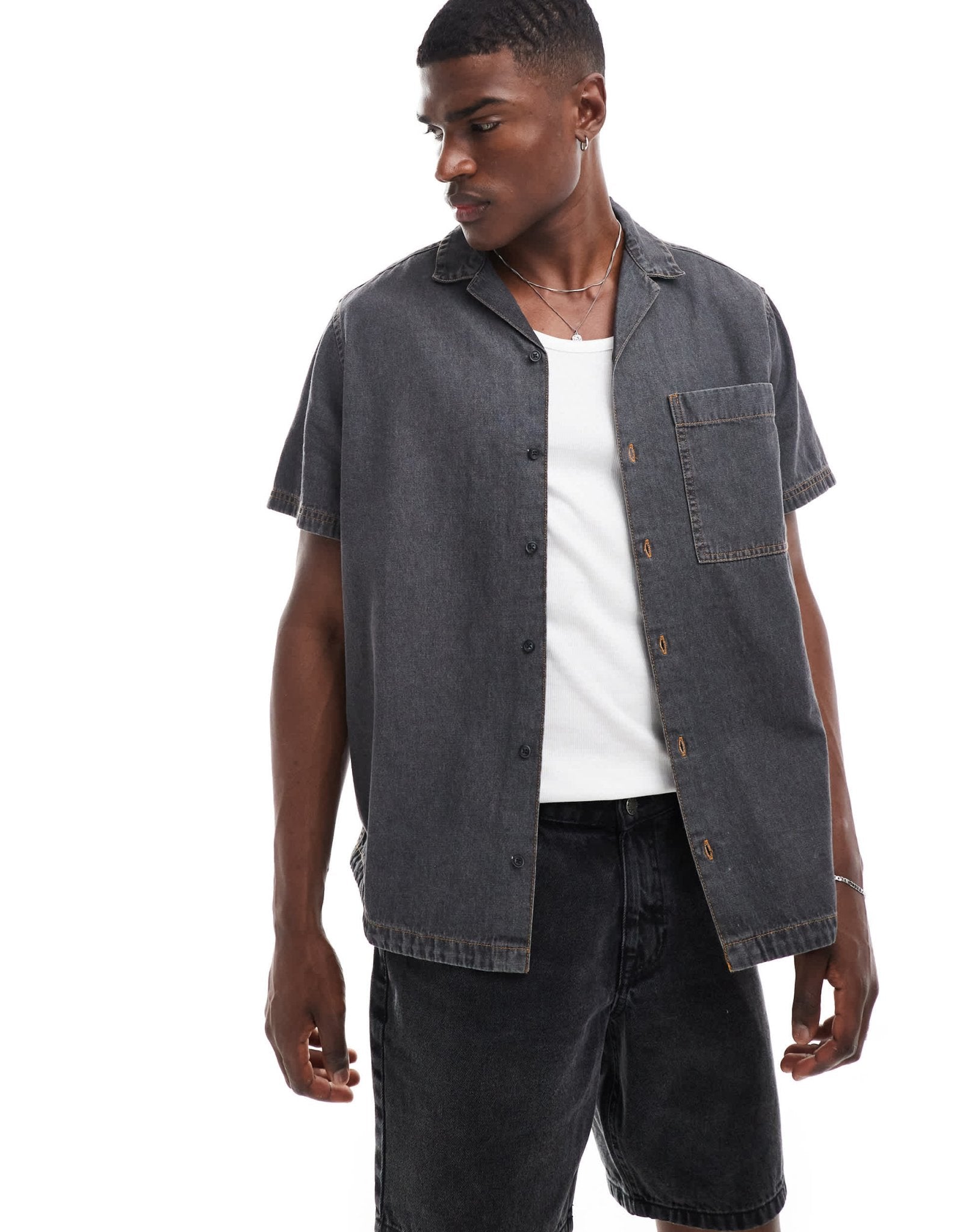 ASOS DESIGN relaxed revere denim shirt in washed black - ASOS Sample Sale EU Store