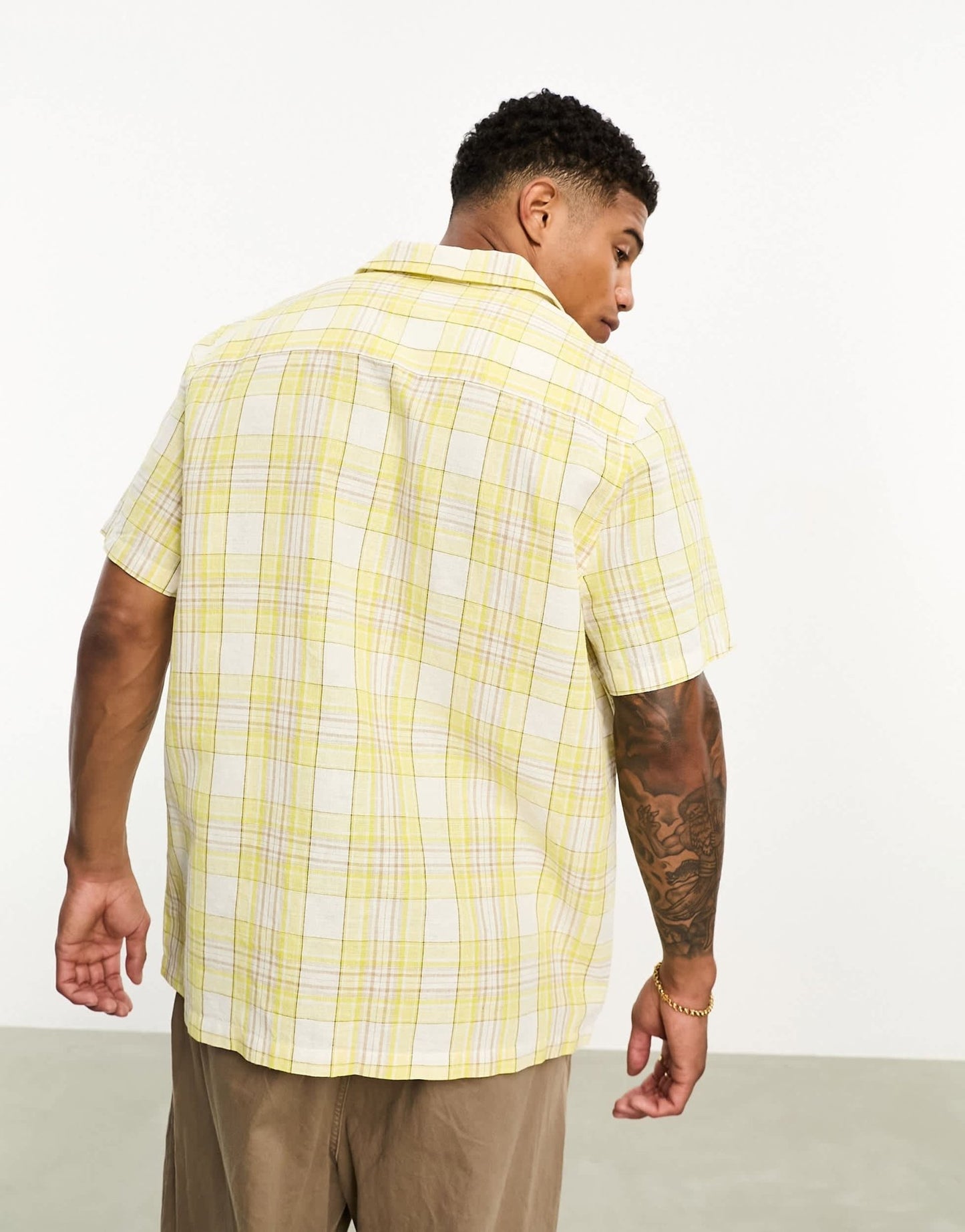ASOS DESIGN relaxed revere linen mix check shirt in yellow - ASOS Sample Sale EU Store