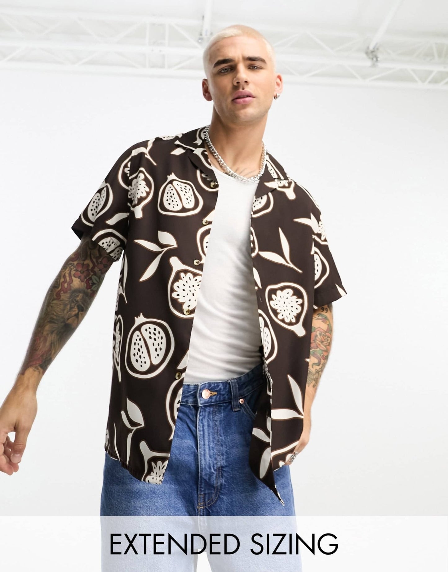 ASOS DESIGN relaxed revere shirt in brown with fruit print - ASOS Sample Sale EU Store