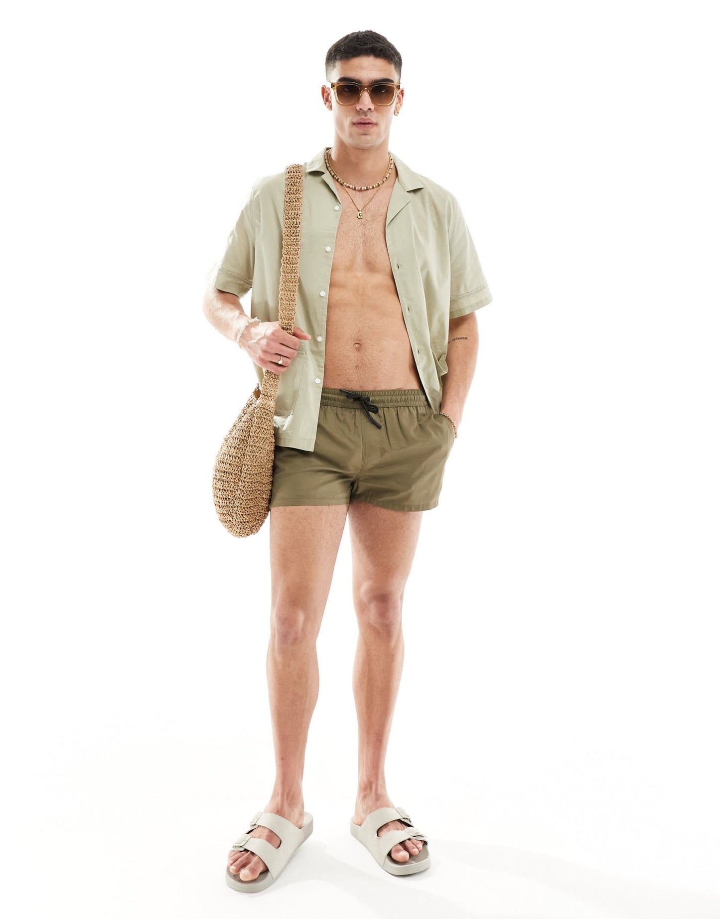 ASOS DESIGN relaxed revere shirt in cotton poplin with trim in olive green - ASOS Sample Sale EU Store
