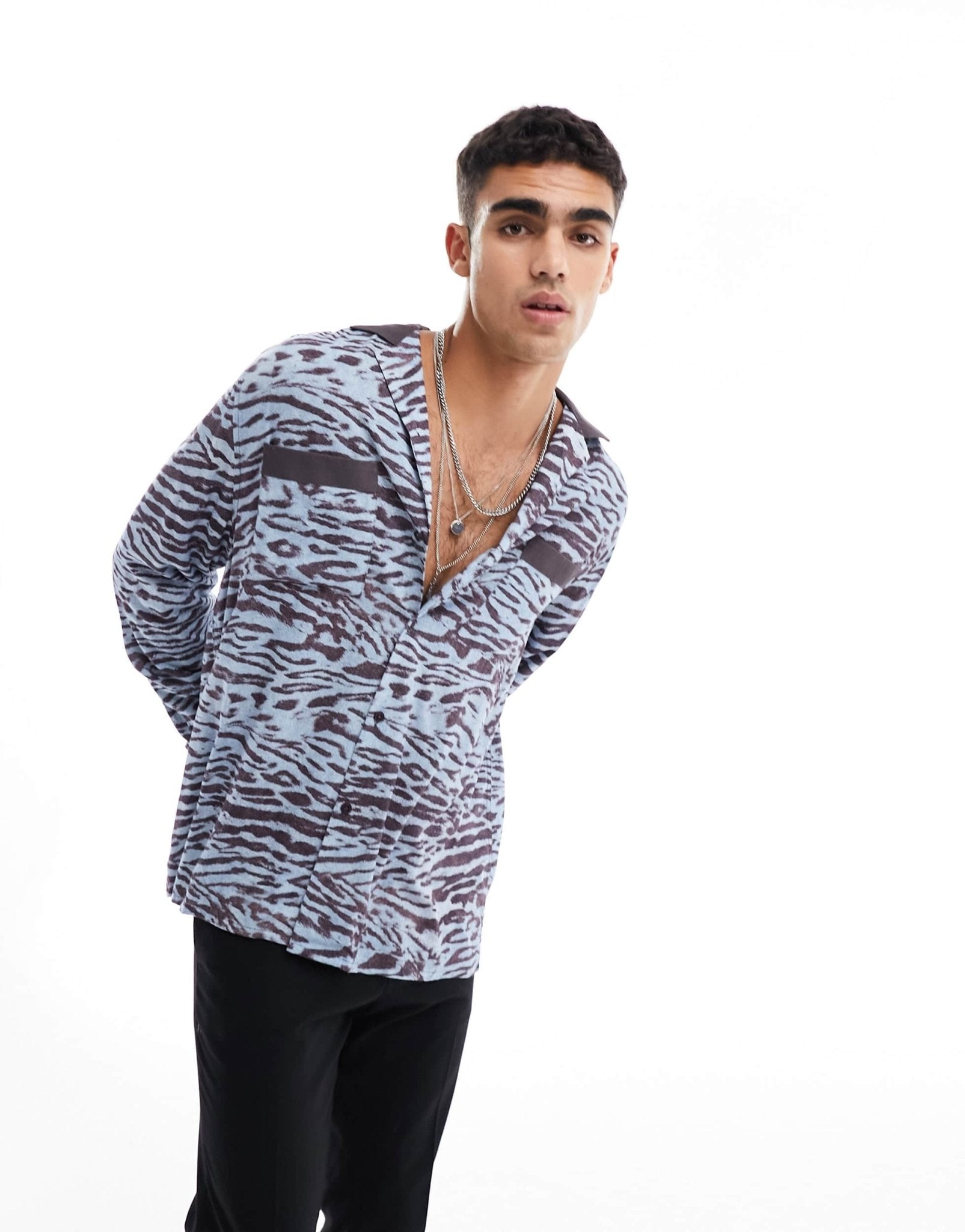 ASOS DESIGN relaxed revere shirt in leopard print and contrast collar - ASOS Sample Sale EU Store