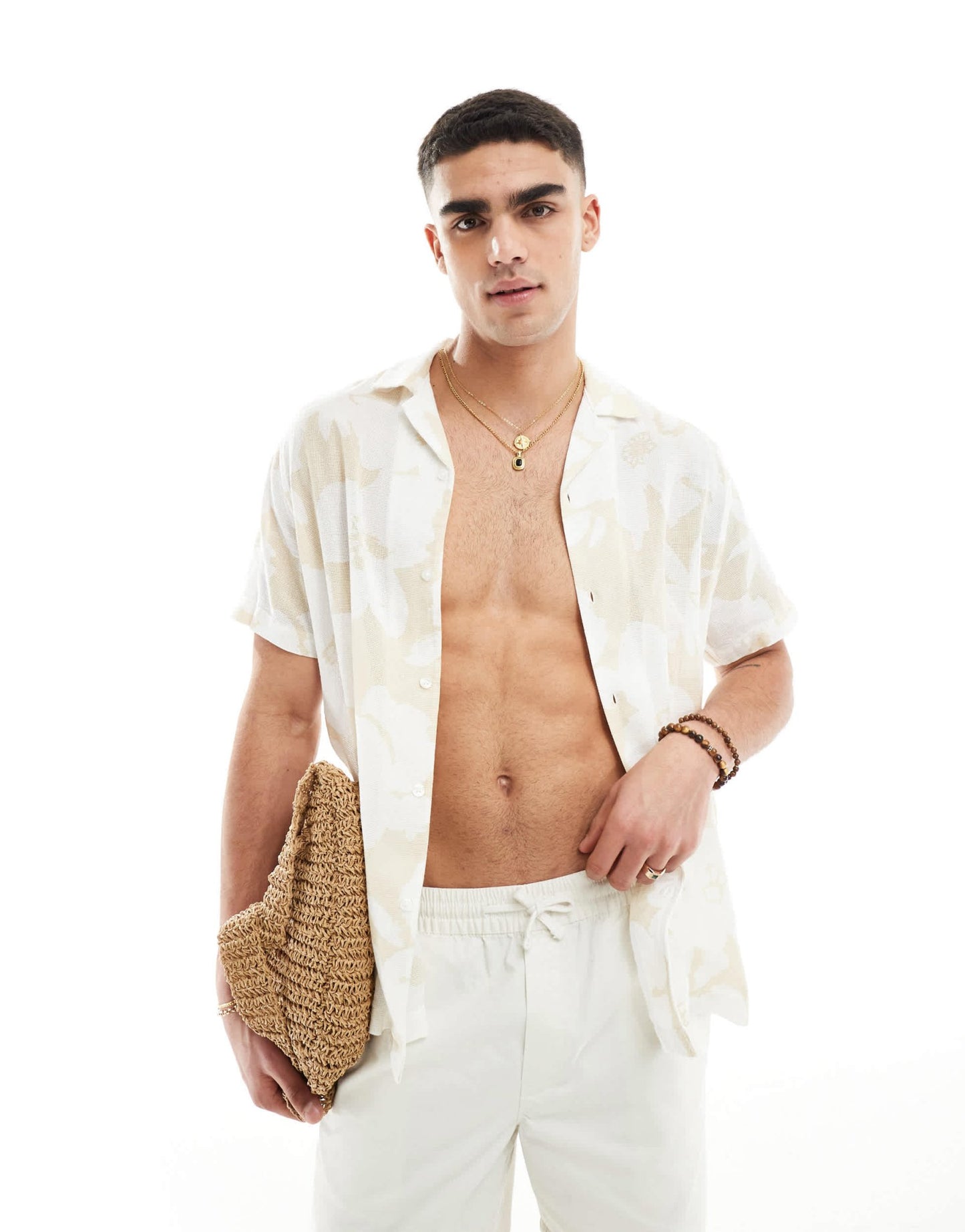 ASOS DESIGN relaxed revere shirt in stone floral print - ASOS Sample Sale EU Store