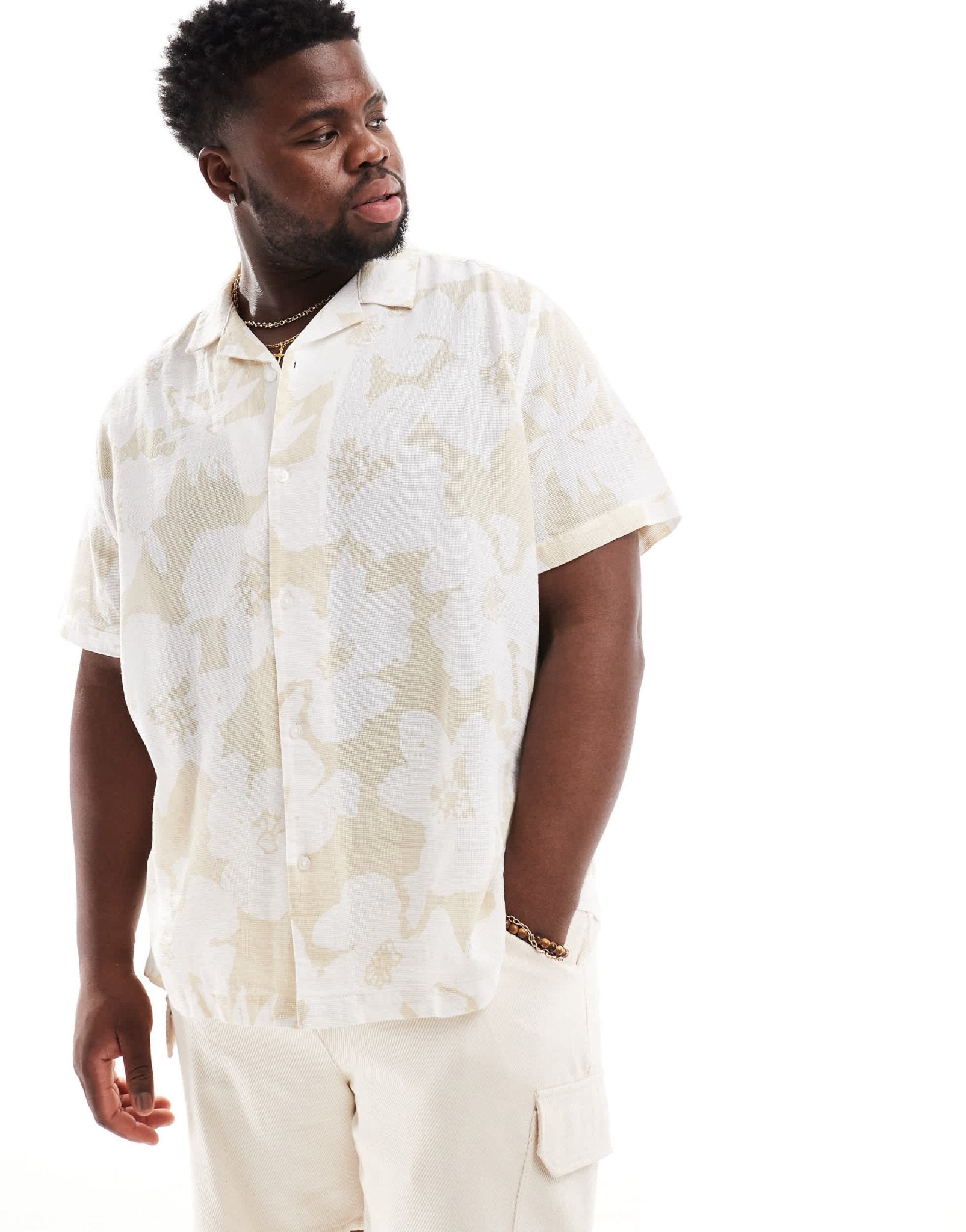 ASOS DESIGN relaxed revere shirt in stone floral print - ASOS Sample Sale EU Store
