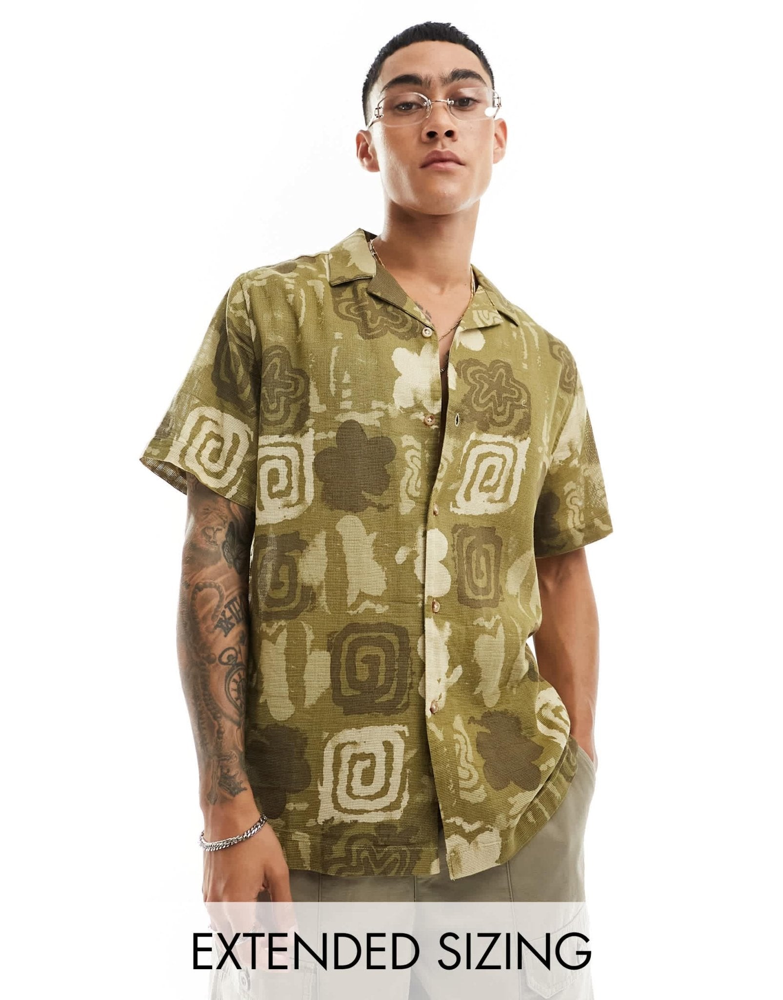 ASOS DESIGN relaxed revere shirt in vintage look stamp print - ASOS Sample Sale EU Store