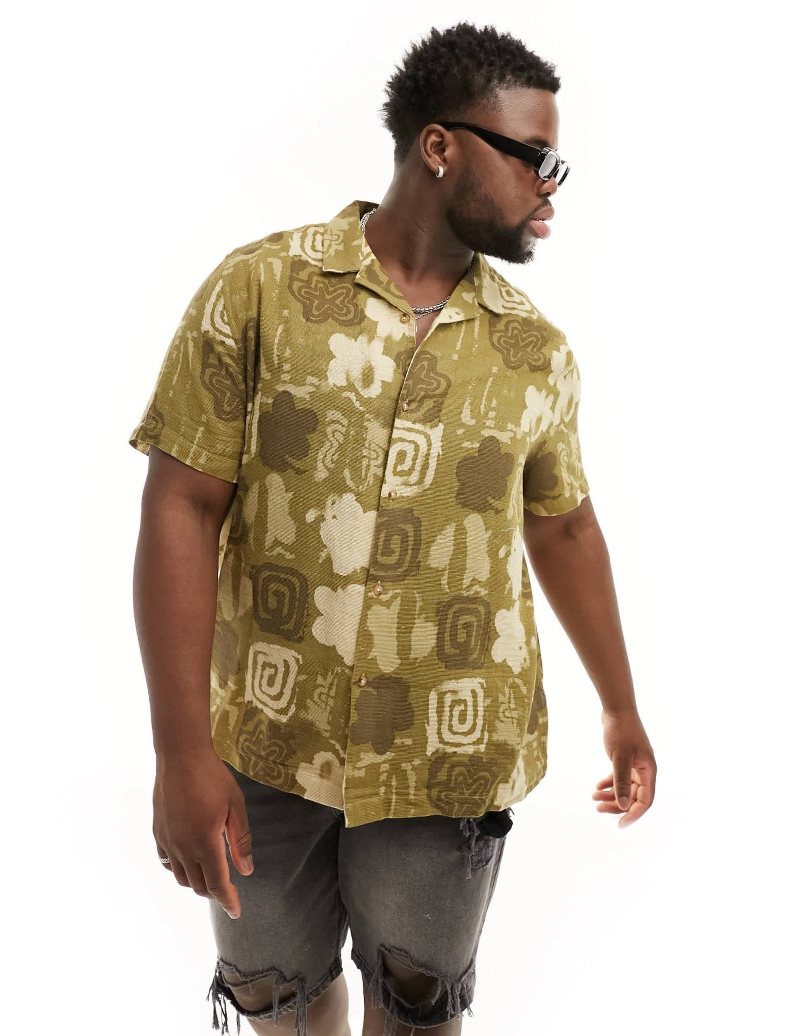 ASOS DESIGN relaxed revere shirt in vintage look stamp print - ASOS Sample Sale EU Store
