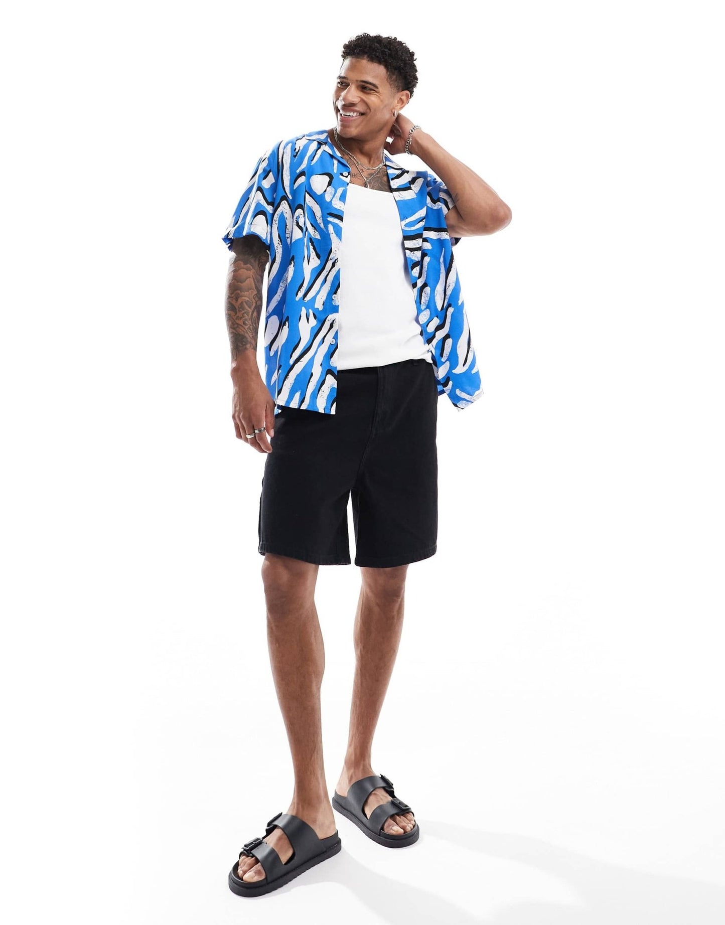 ASOS DESIGN relaxed revere shirt with animal print in blue - ASOS Sample Sale EU Store