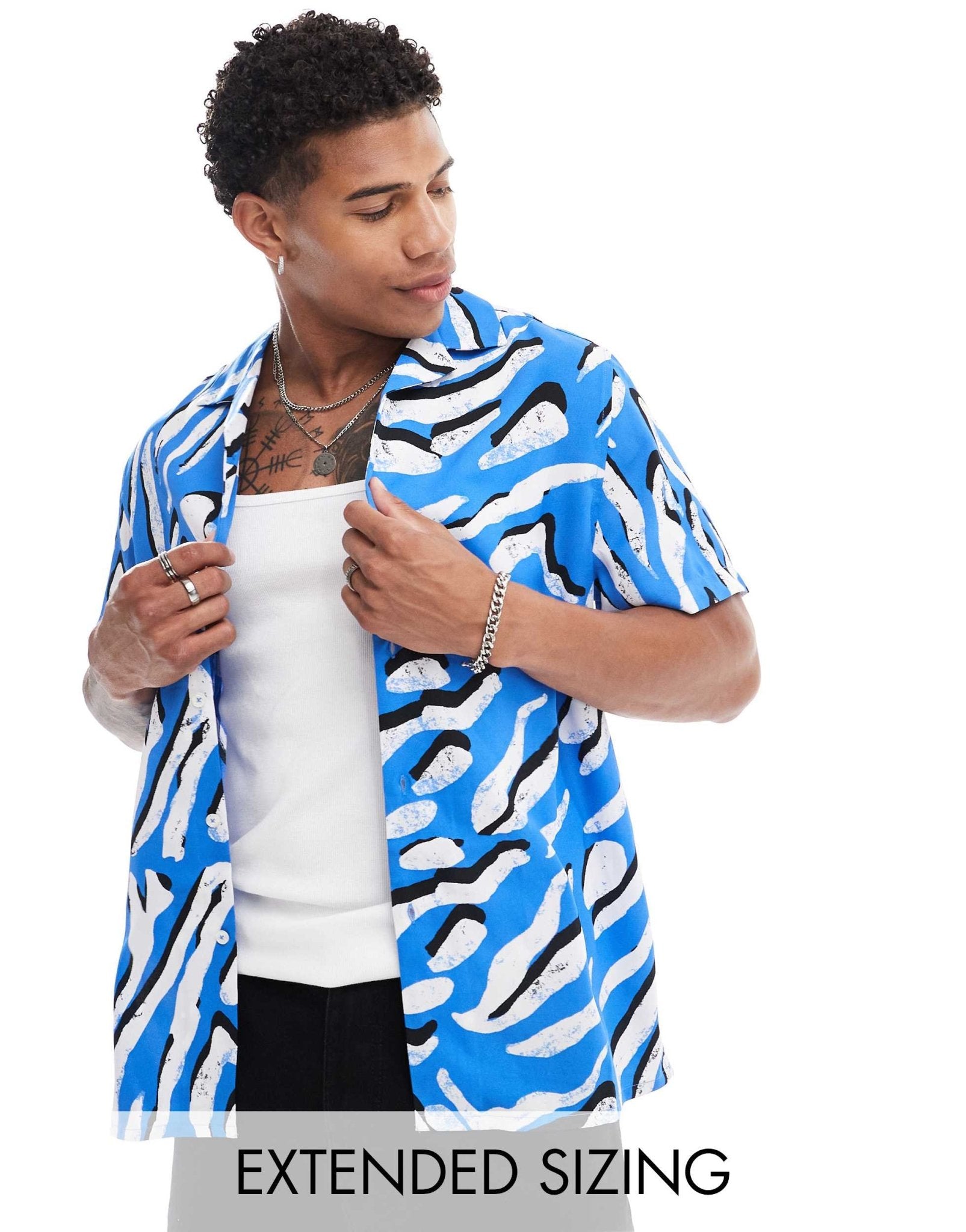 ASOS DESIGN relaxed revere shirt with animal print in blue - ASOS Sample Sale EU Store