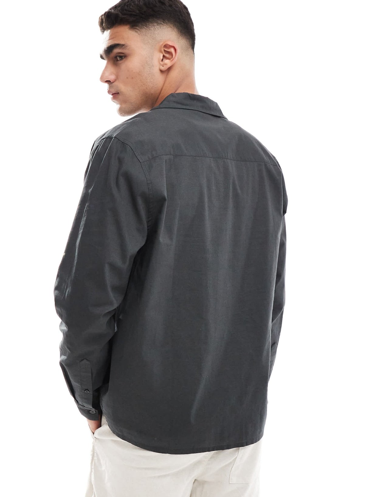 ASOS DESIGN relaxed revere shirt with cherub placement print in charcoal - ASOS Sample Sale EU Store