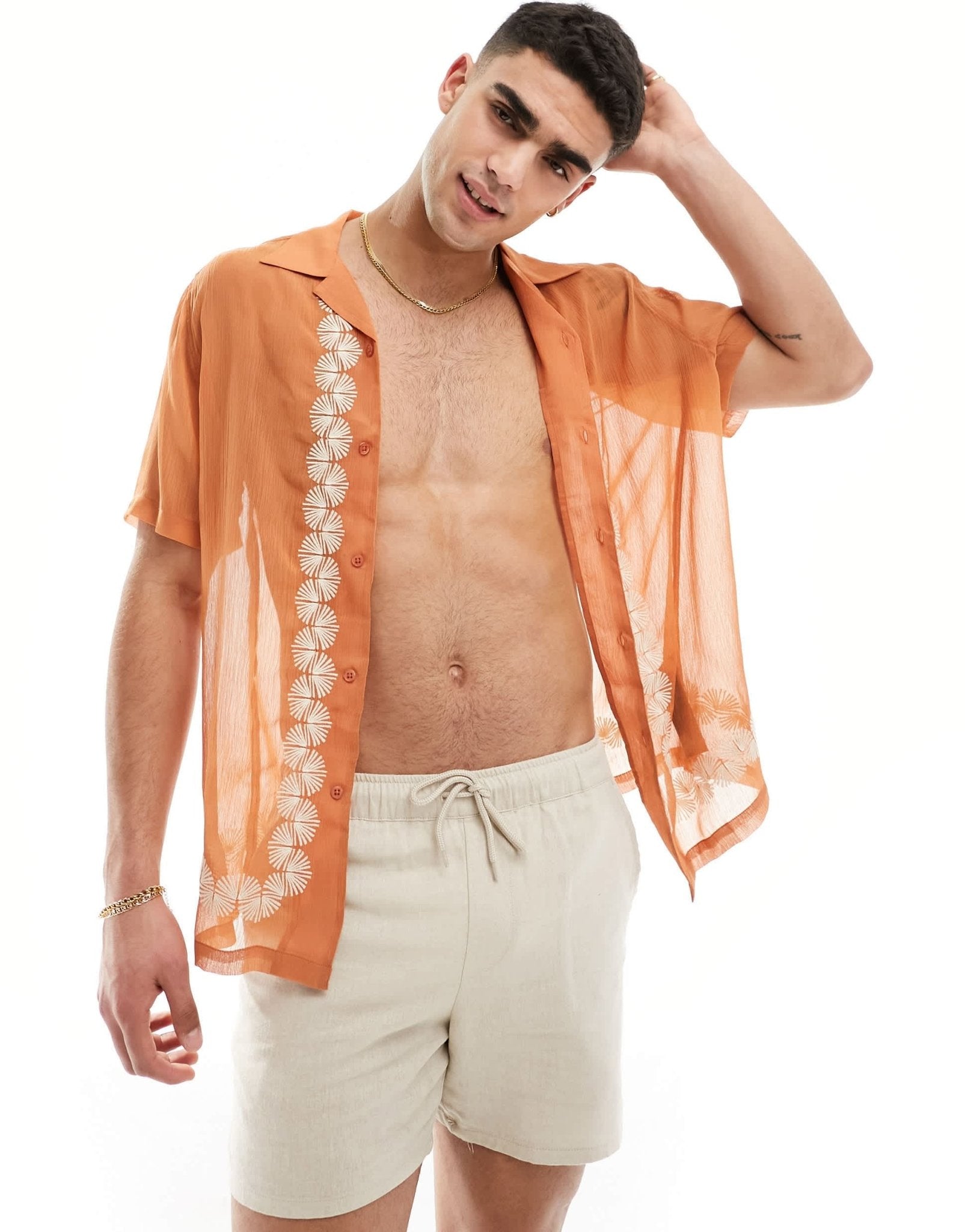 ASOS DESIGN relaxed revere shirt with embroidery border - ASOS Sample Sale EU Store