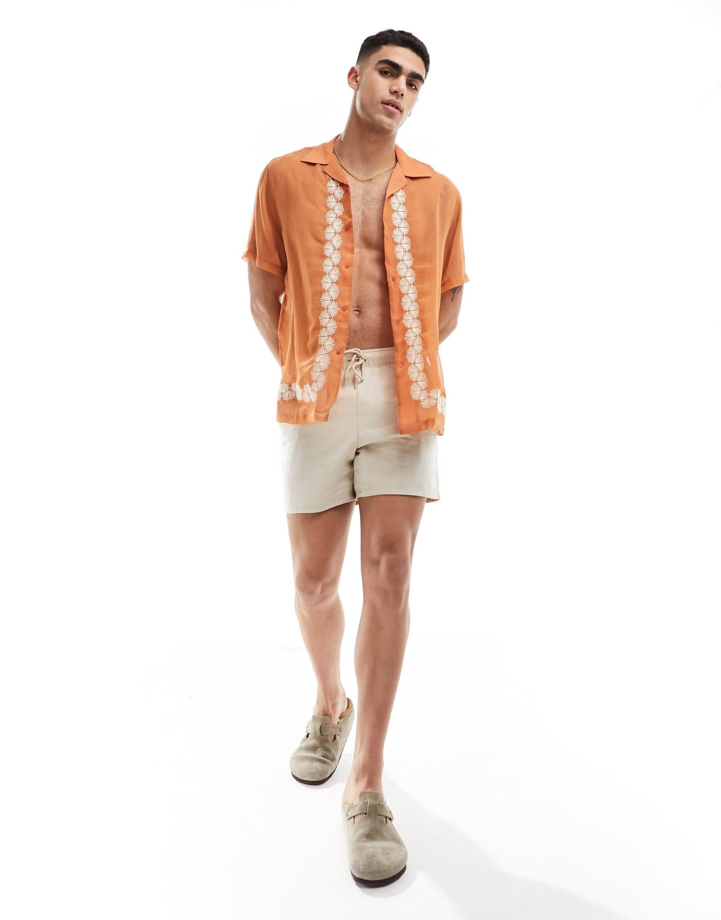 ASOS DESIGN relaxed revere shirt with embroidery border - ASOS Sample Sale EU Store