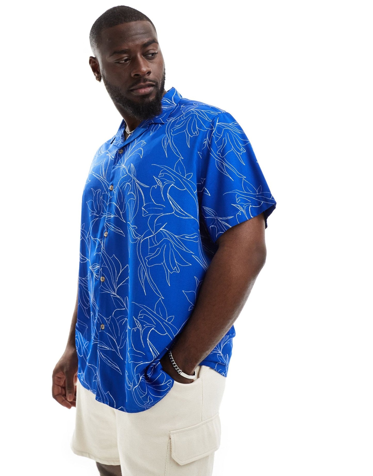 ASOS DESIGN relaxed revere shirt with floral print in blue - ASOS Sample Sale EU Store