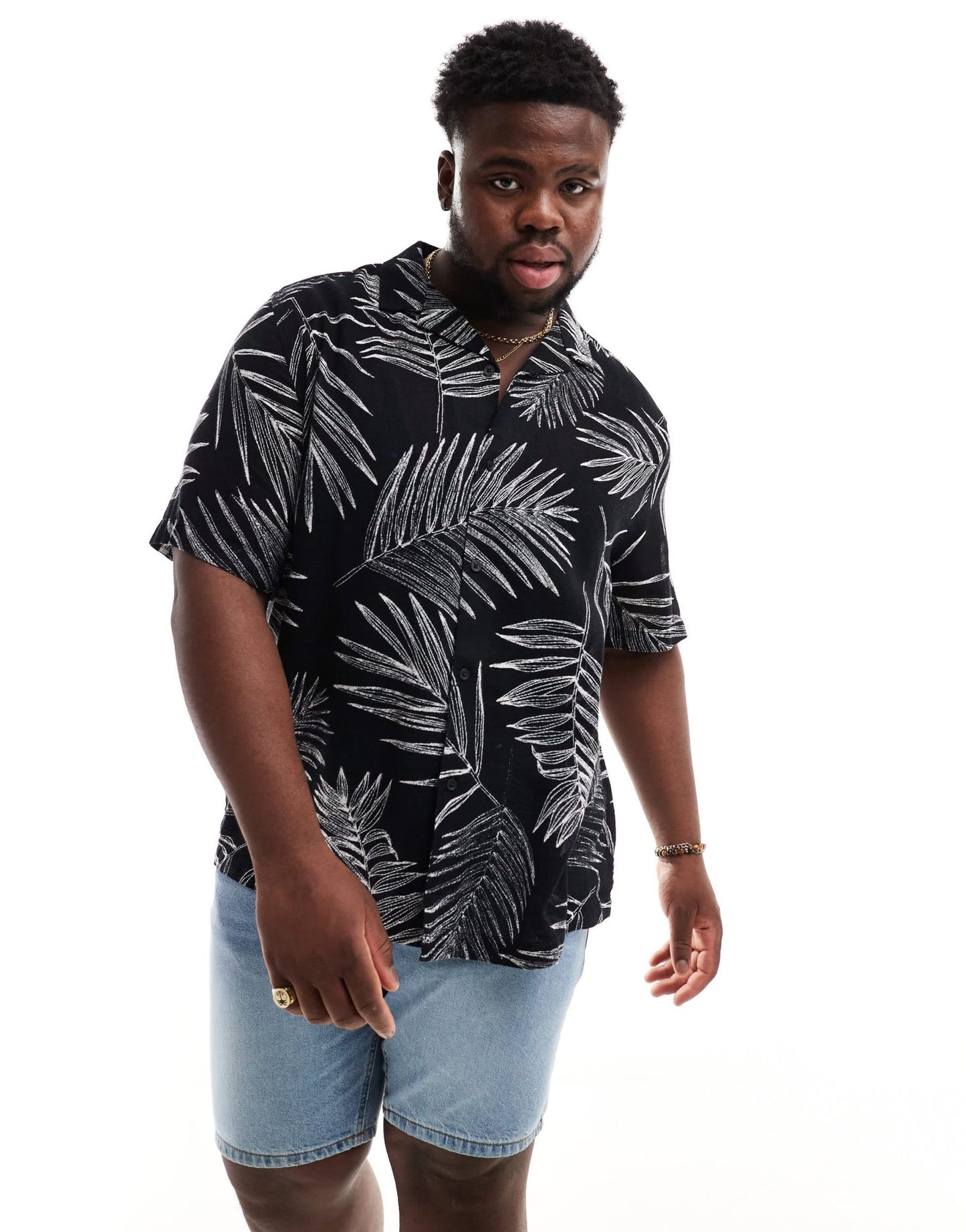 ASOS DESIGN relaxed revere shirt with leaf print in black - ASOS Sample Sale EU Store