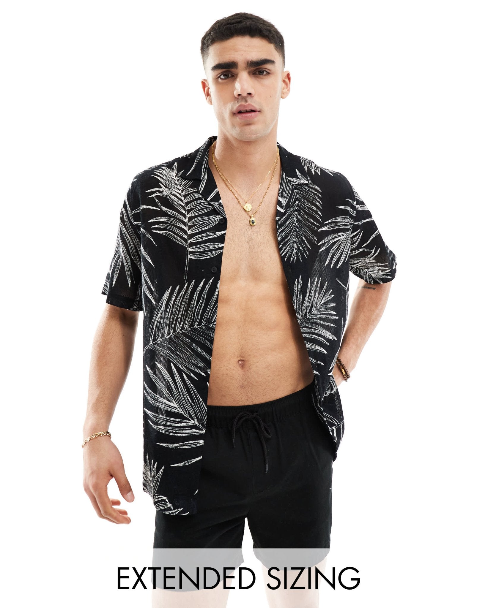 ASOS DESIGN relaxed revere shirt with leaf print in black - ASOS Sample Sale EU Store