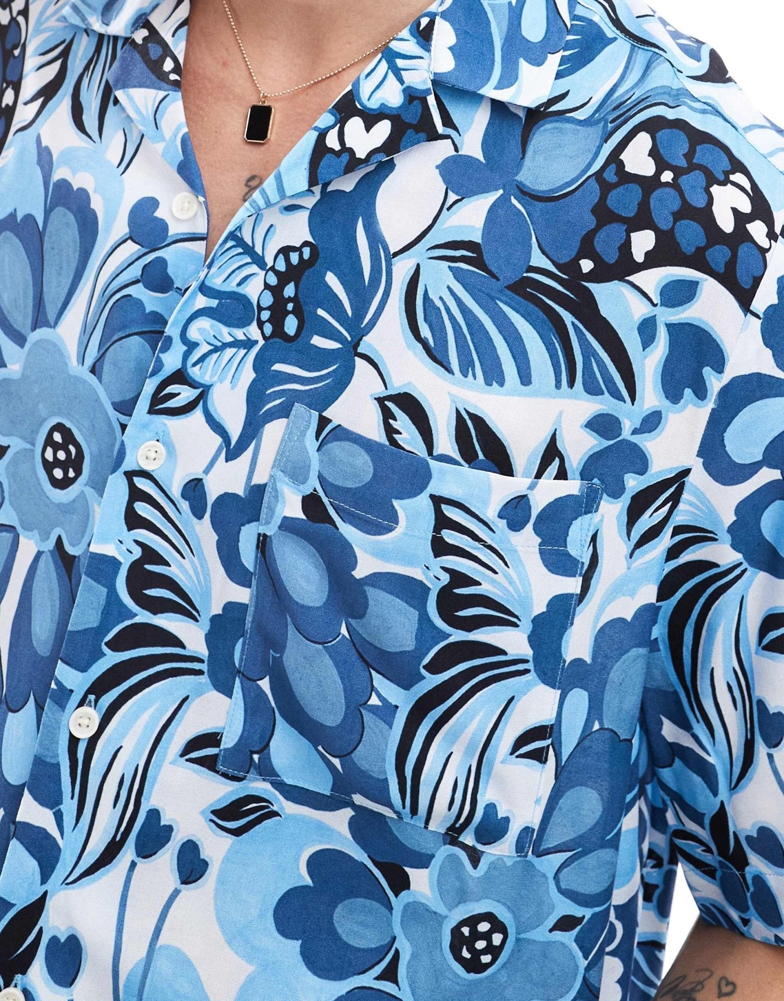ASOS DESIGN relaxed revere shirt with painted floral print in blue - ASOS Sample Sale EU Store