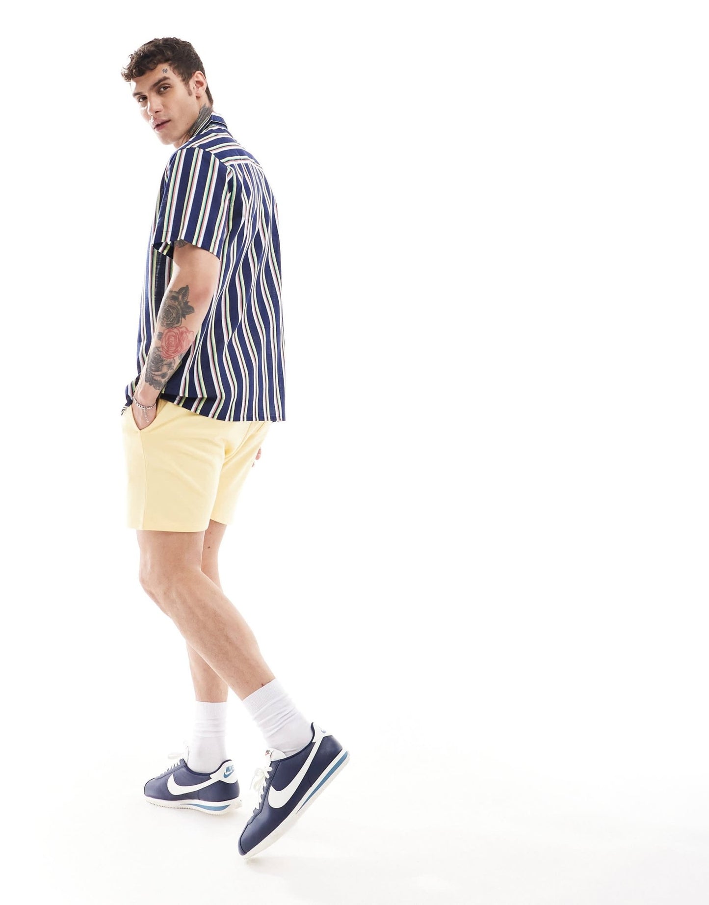 ASOS DESIGN relaxed revere striped linen look shirt in blue - ASOS Sample Sale EU Store