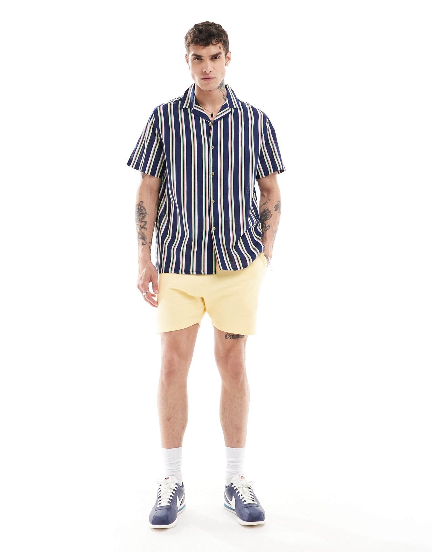 ASOS DESIGN relaxed revere striped linen look shirt in blue - ASOS Sample Sale EU Store