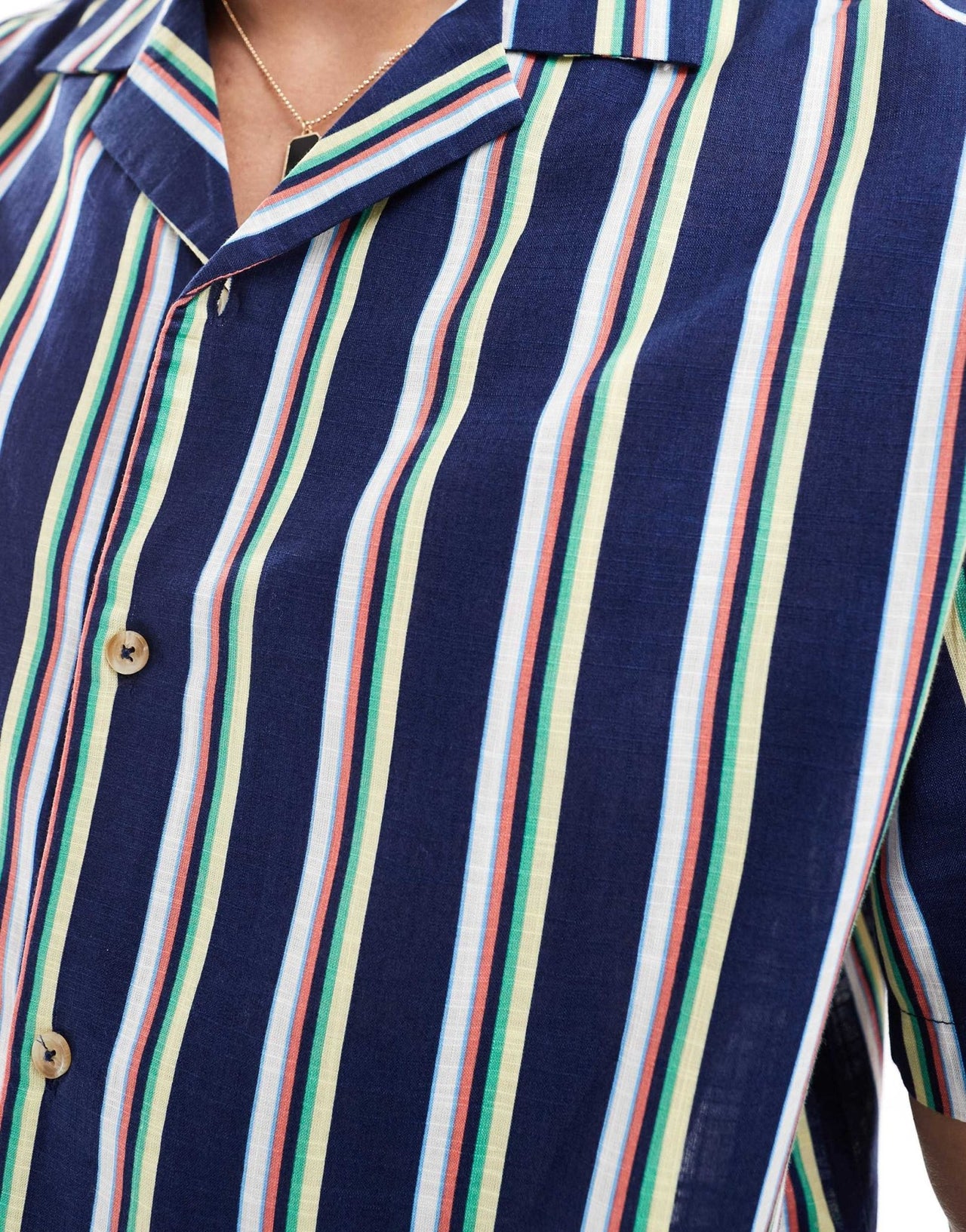 ASOS DESIGN relaxed revere striped linen look shirt in blue - ASOS Sample Sale EU Store