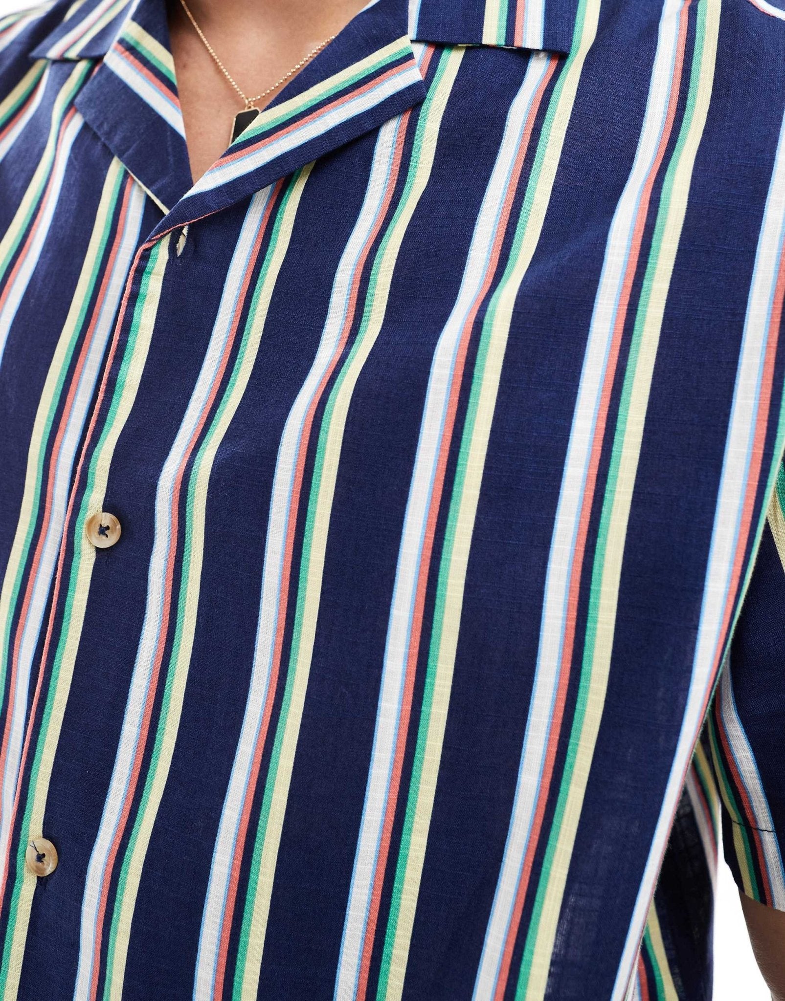 ASOS DESIGN relaxed revere striped linen look shirt in blue - ASOS Sample Sale EU Store