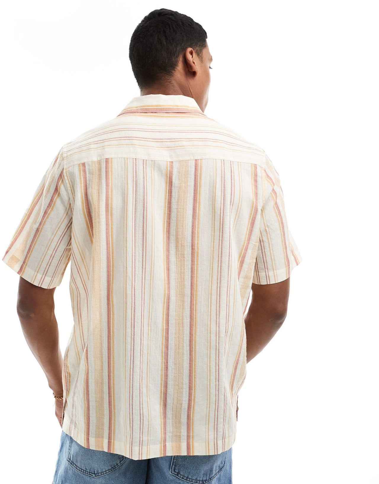 ASOS DESIGN relaxed revere striped shirt in orange and ecru - ASOS Sample Sale EU Store