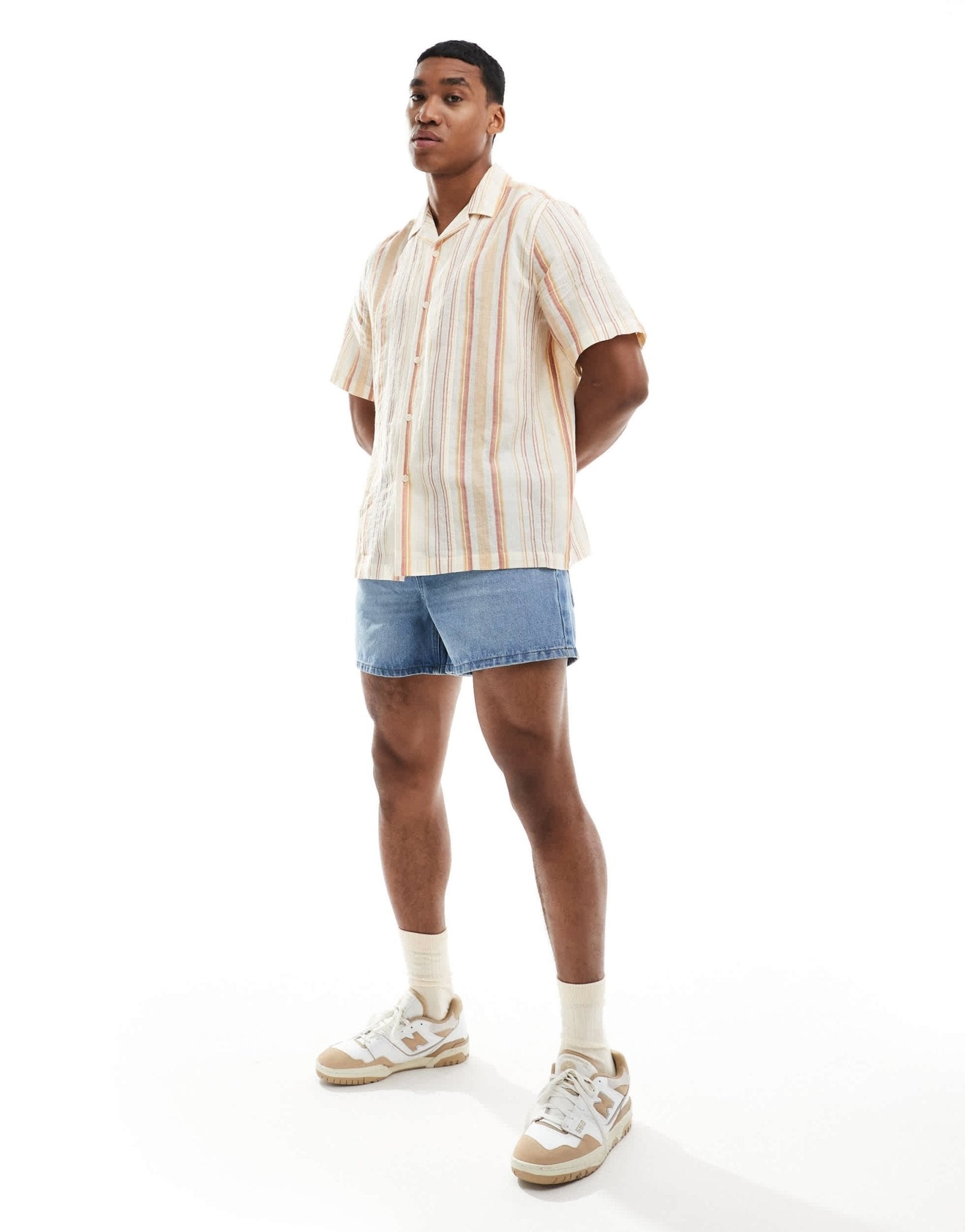 ASOS DESIGN relaxed revere striped shirt in orange and ecru - ASOS Sample Sale EU Store