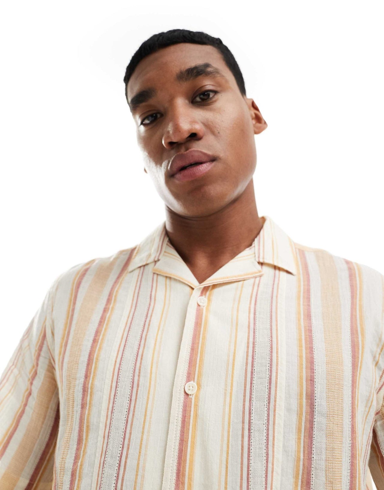 ASOS DESIGN relaxed revere striped shirt in orange and ecru - ASOS Sample Sale EU Store