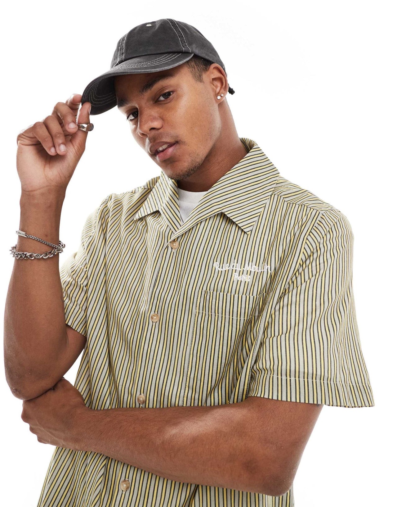 ASOS DESIGN relaxed revere striped shirt with chest embroidery - ASOS Sample Sale EU Store