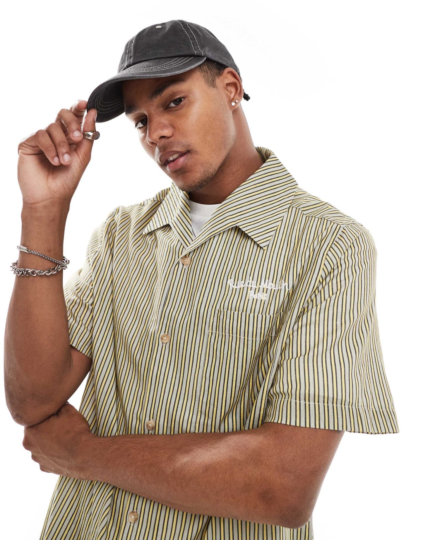 ASOS DESIGN relaxed revere striped shirt with chest embroidery - ASOS Sample Sale EU Store