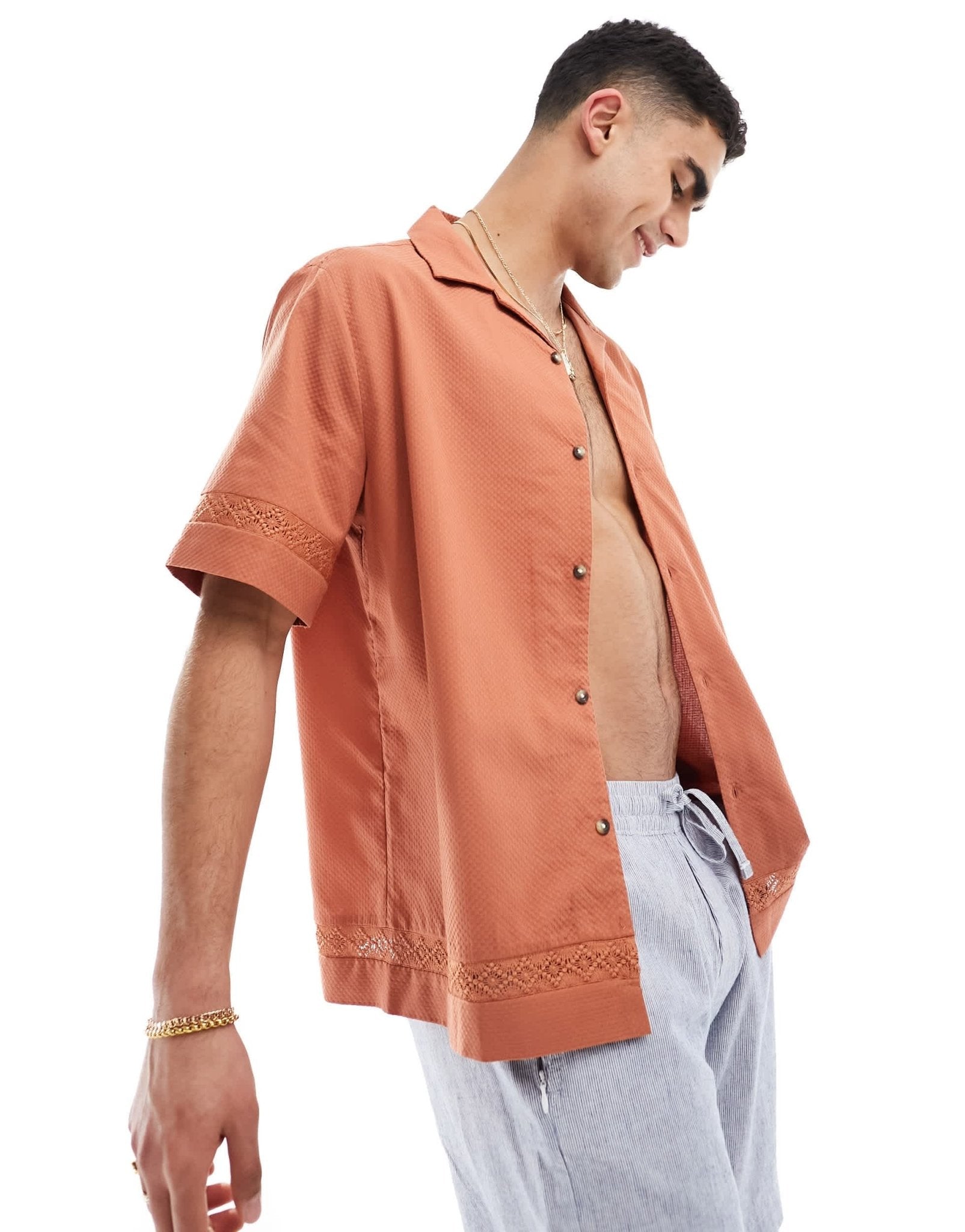 ASOS DESIGN relaxed revere textured shirt in orange - ASOS Sample Sale EU Store