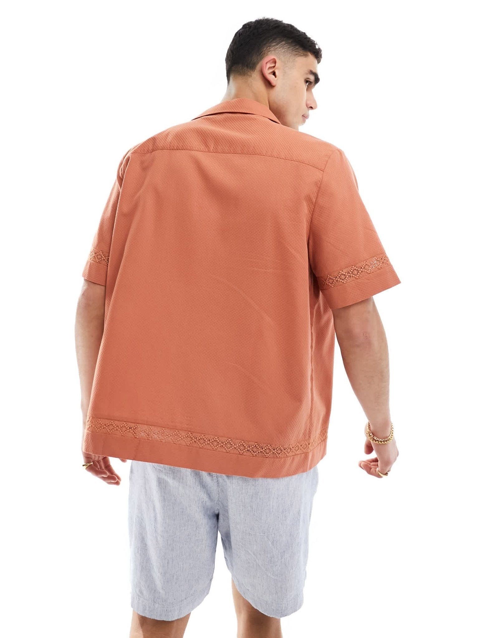 ASOS DESIGN relaxed revere textured shirt in orange - ASOS Sample Sale EU Store