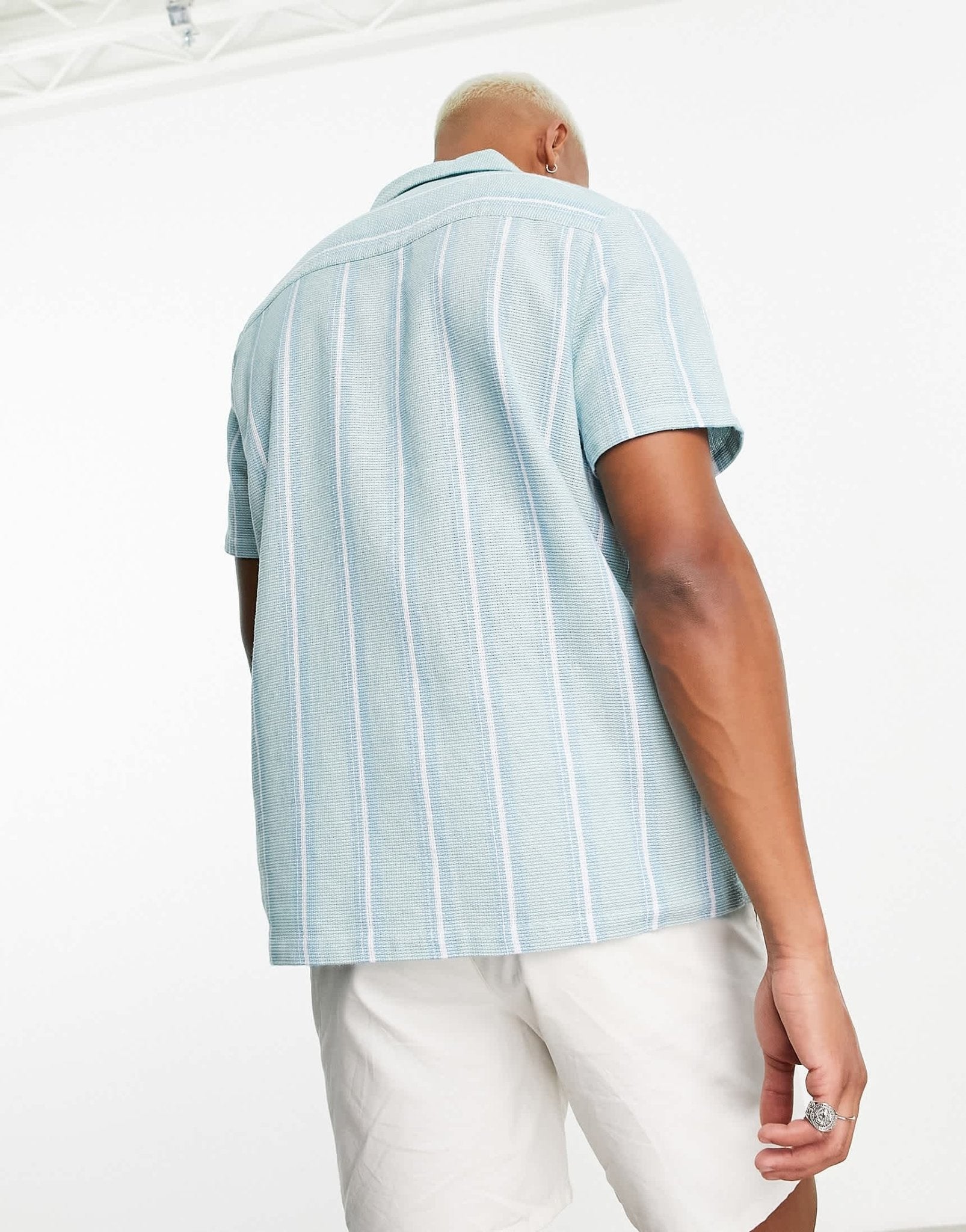 ASOS DESIGN relaxed revere textured stripe shirt in blue - ASOS Sample Sale EU Store