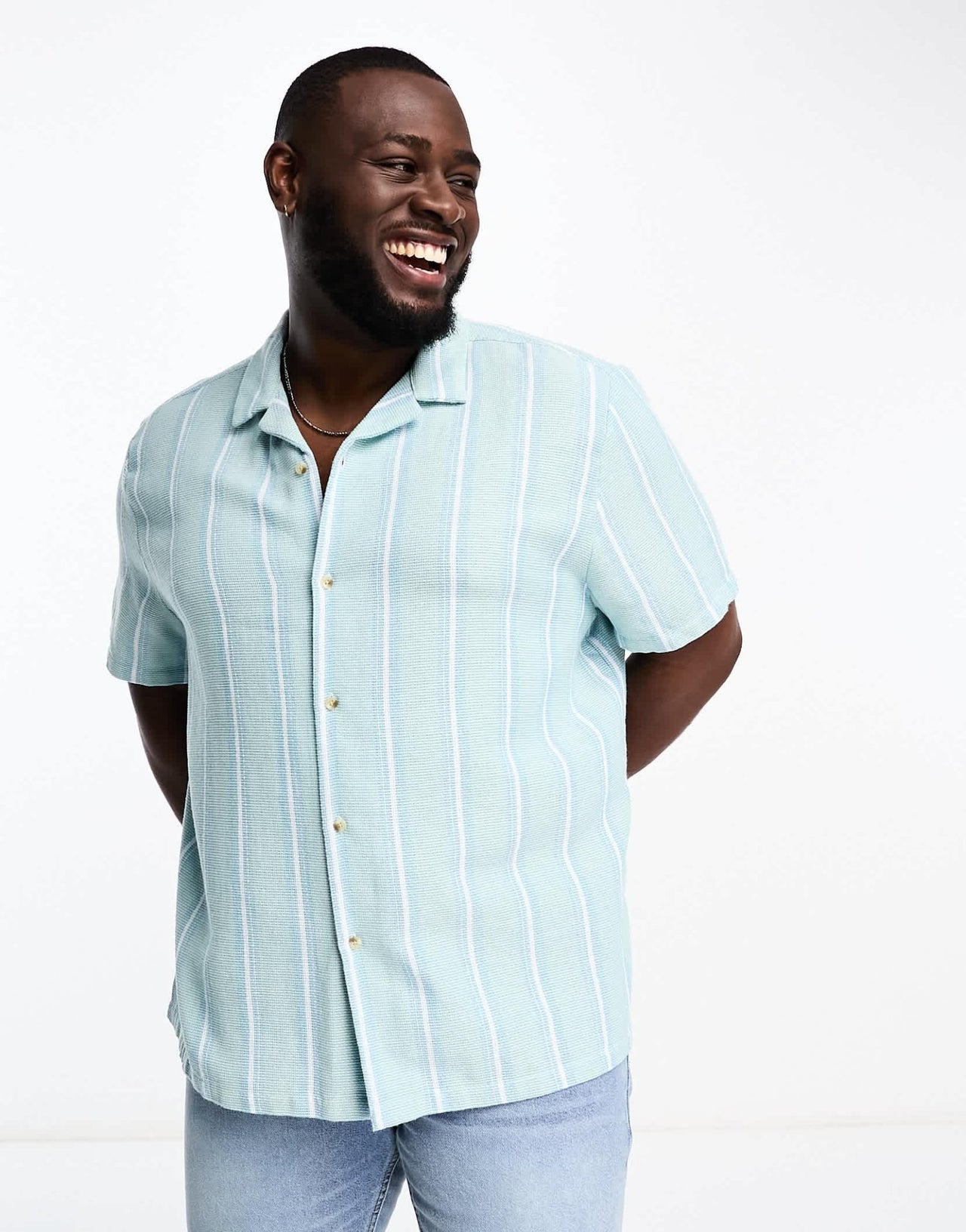 ASOS DESIGN relaxed revere textured stripe shirt in blue - ASOS Sample Sale EU Store